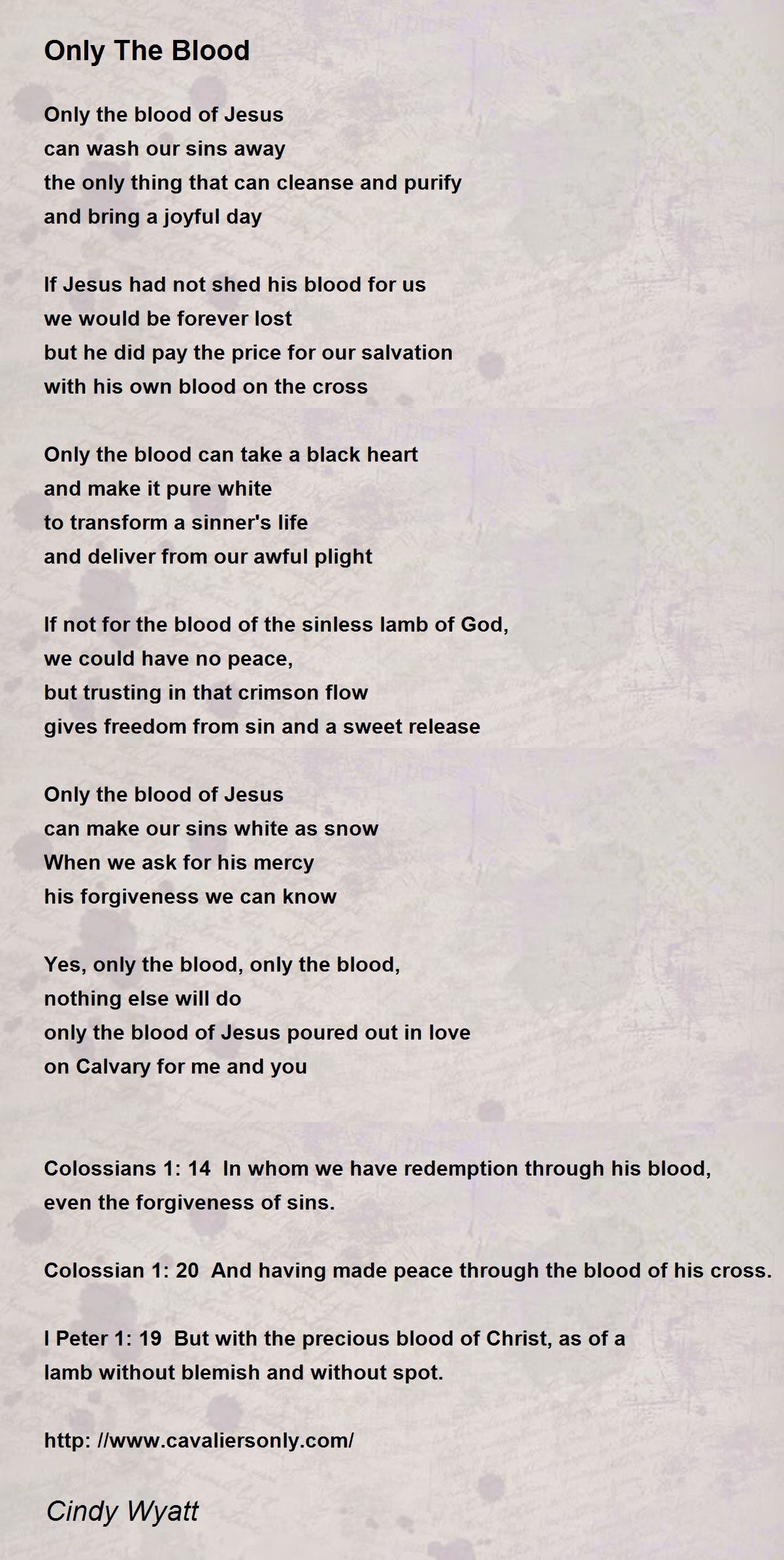 Only The Blood Only The Blood Poem by Cindy Wyatt