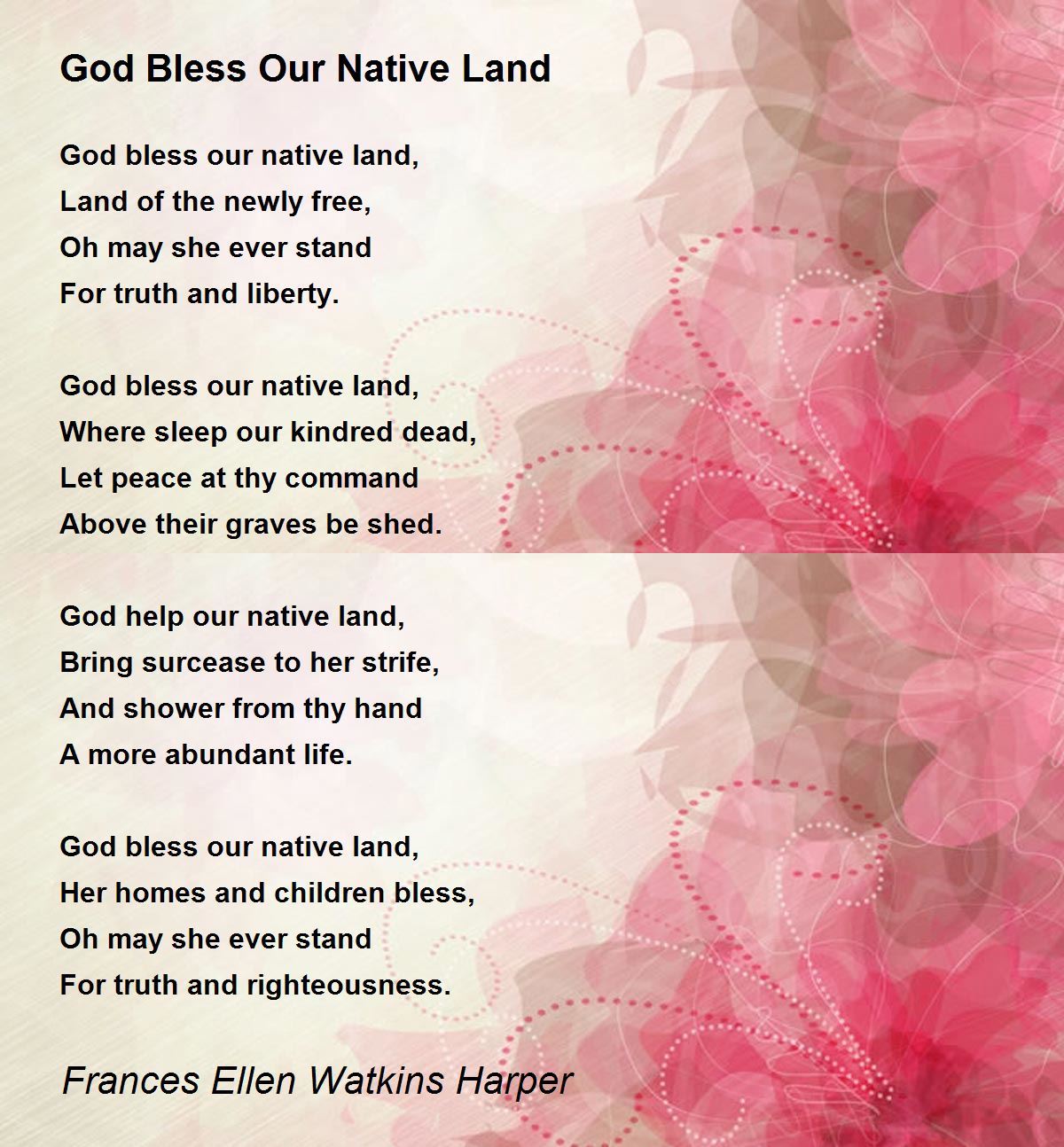 God Bless Our Native Land Poem by Frances Ellen Watkins Harper - Poem