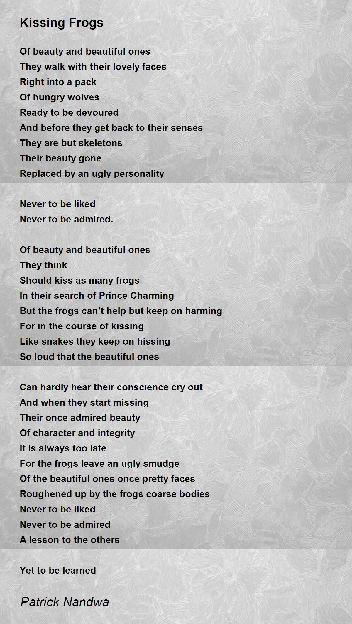 Kissing Frogs Kissing Frogs Poem by Patrick Nandwa