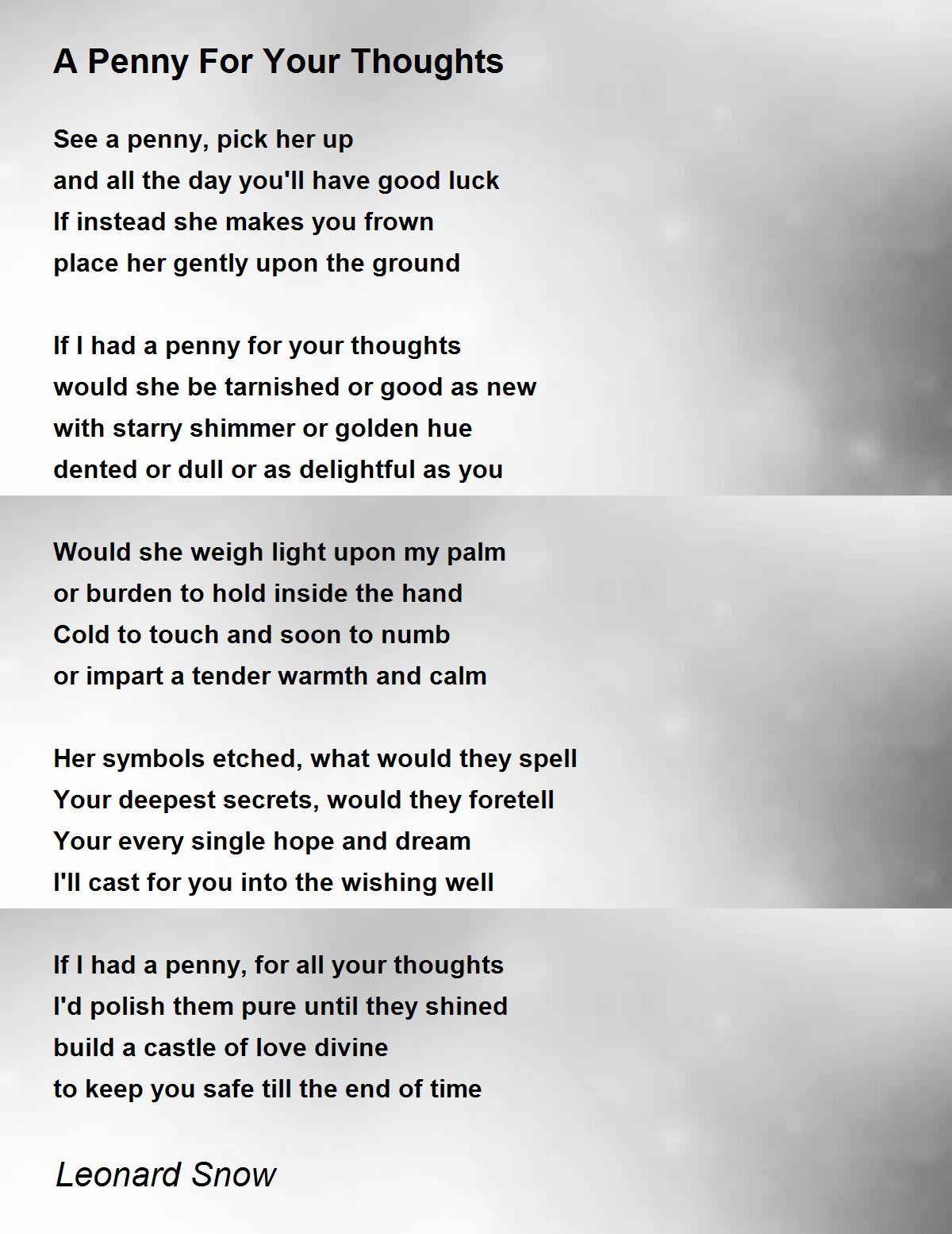 A Penny For Your Thoughts Poem By Leonard Snow Poem Hunter