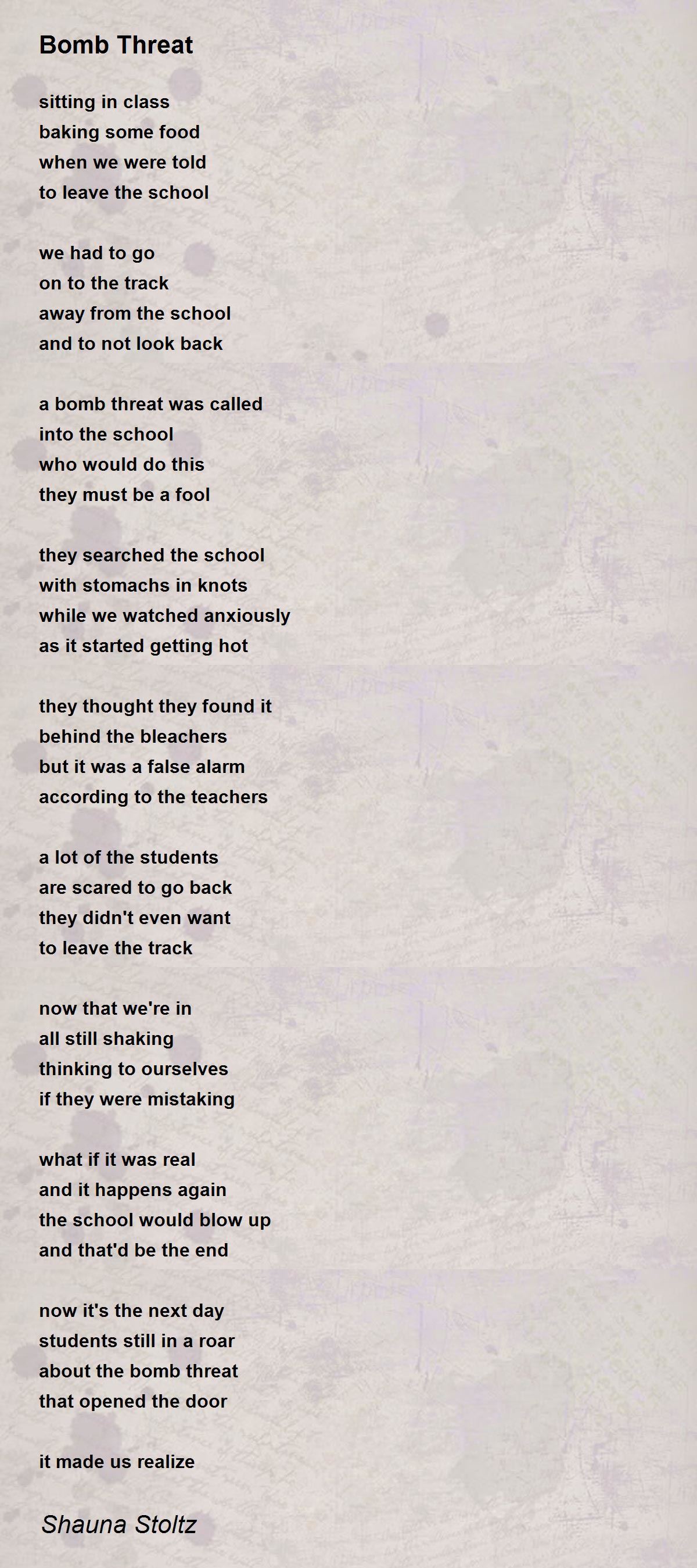 Bomb Threat Bomb Threat Poem by Shauna Stoltz