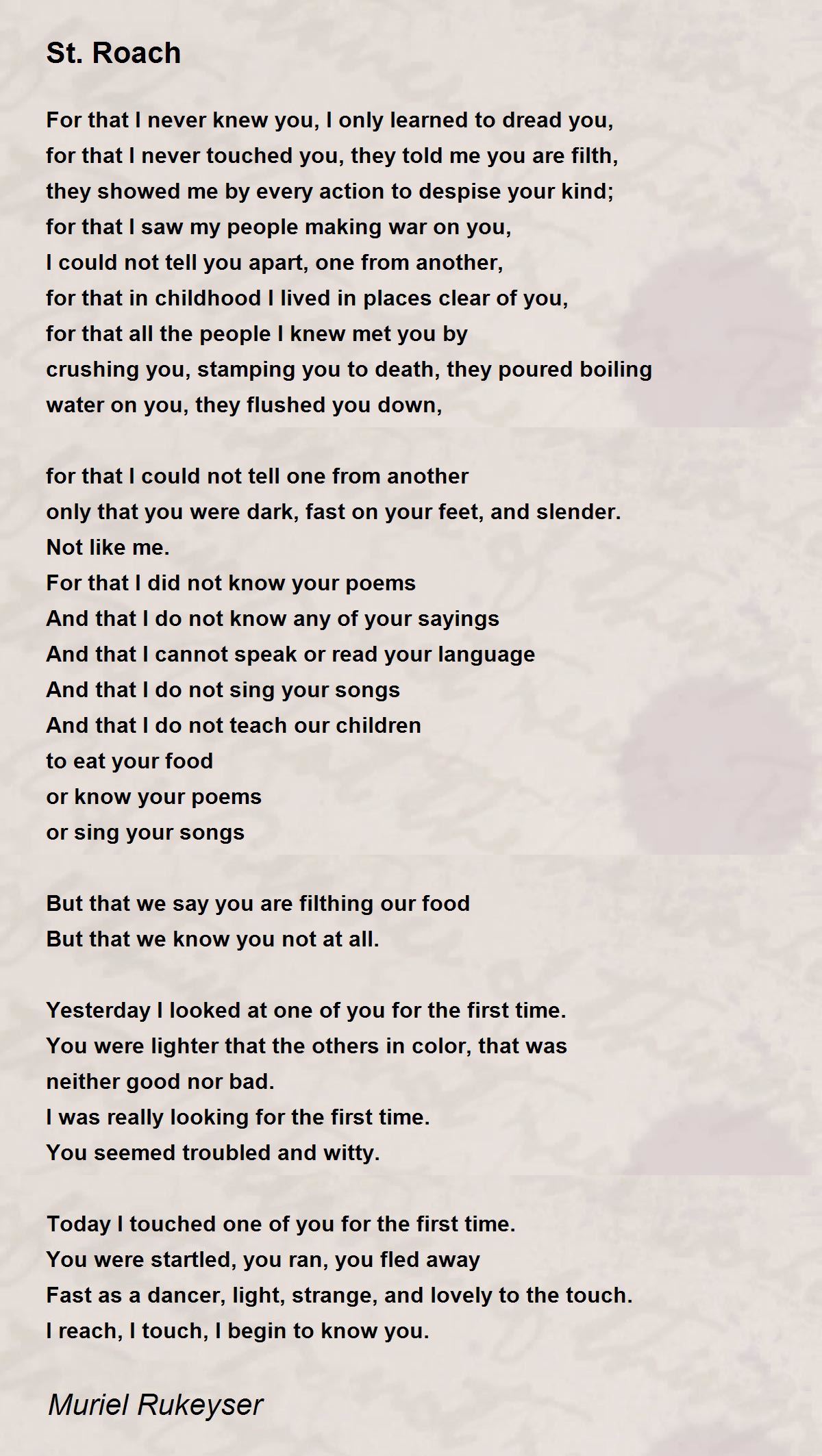St. Roach - St. Roach Poem by Muriel Rukeyser