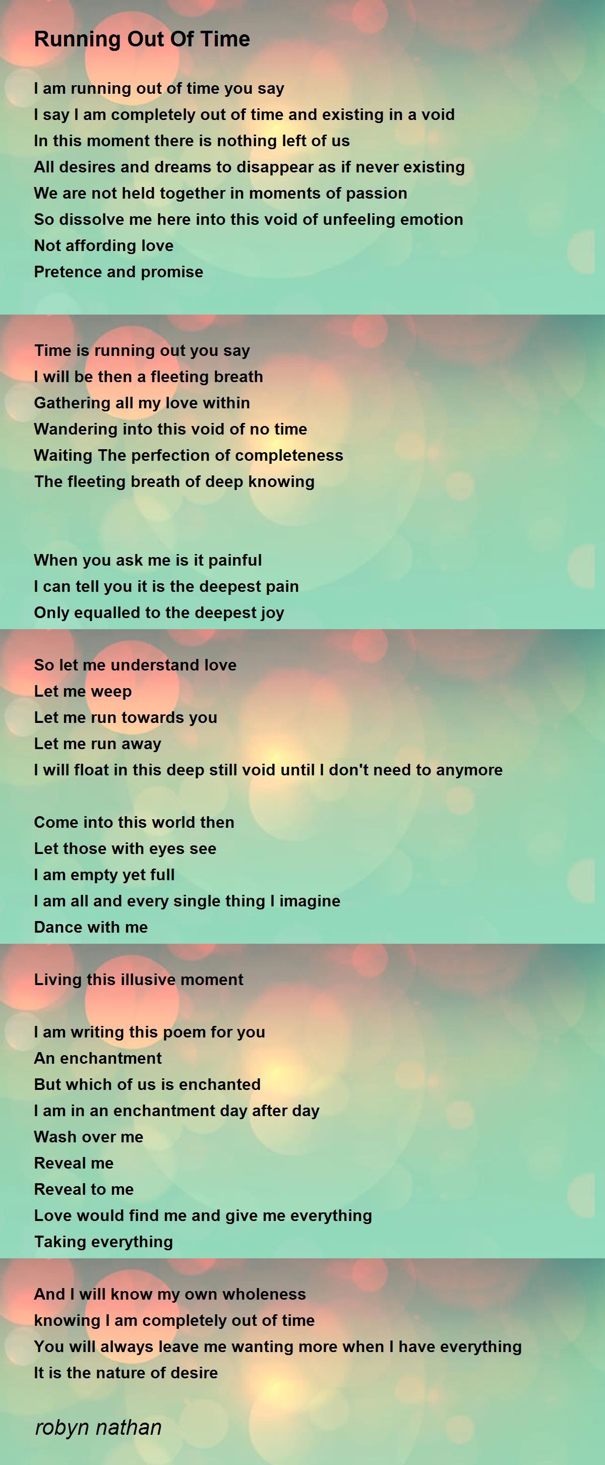 Running Out Of Time Running Out Of Time Poem by robyn nathan