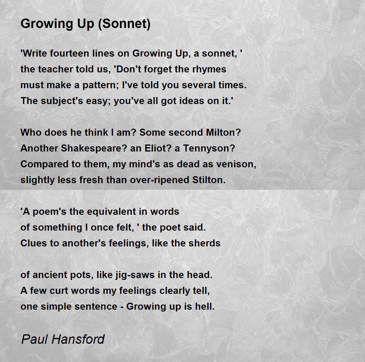 sentence make to how over by Hunter Up Growing  Paul Poem Poem (Sonnet) Hansford