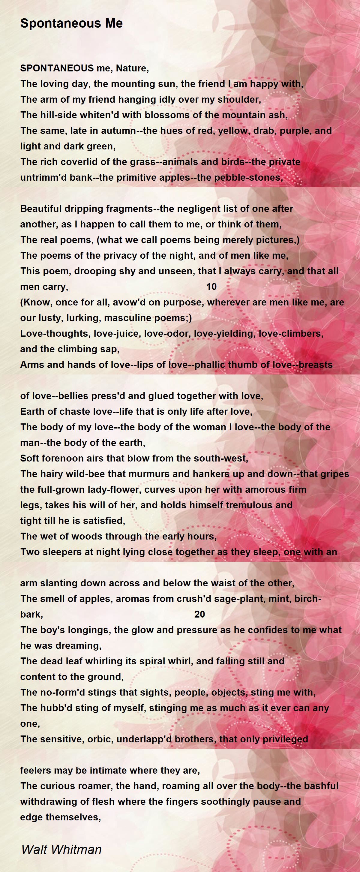 Spontaneous Me - Spontaneous Me Poem by Walt Whitman