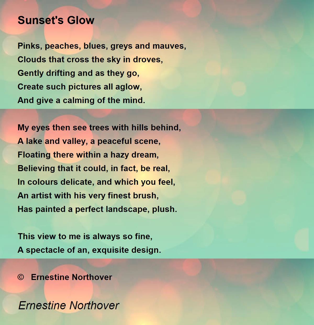 Sunset's Glow - Sunset's Glow Poem by Ernestine Northover
