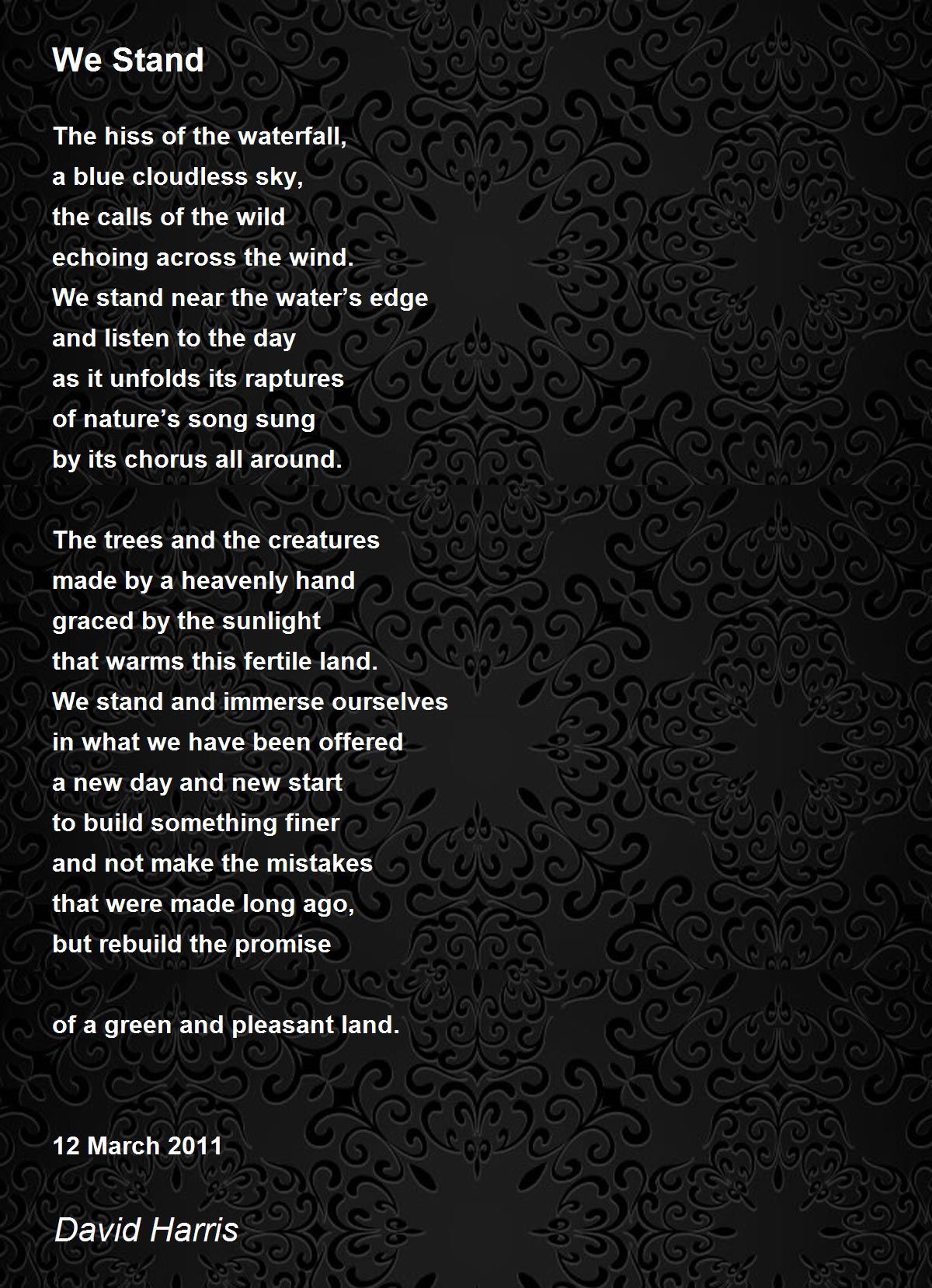 We Stand We Stand Poem by David Harris