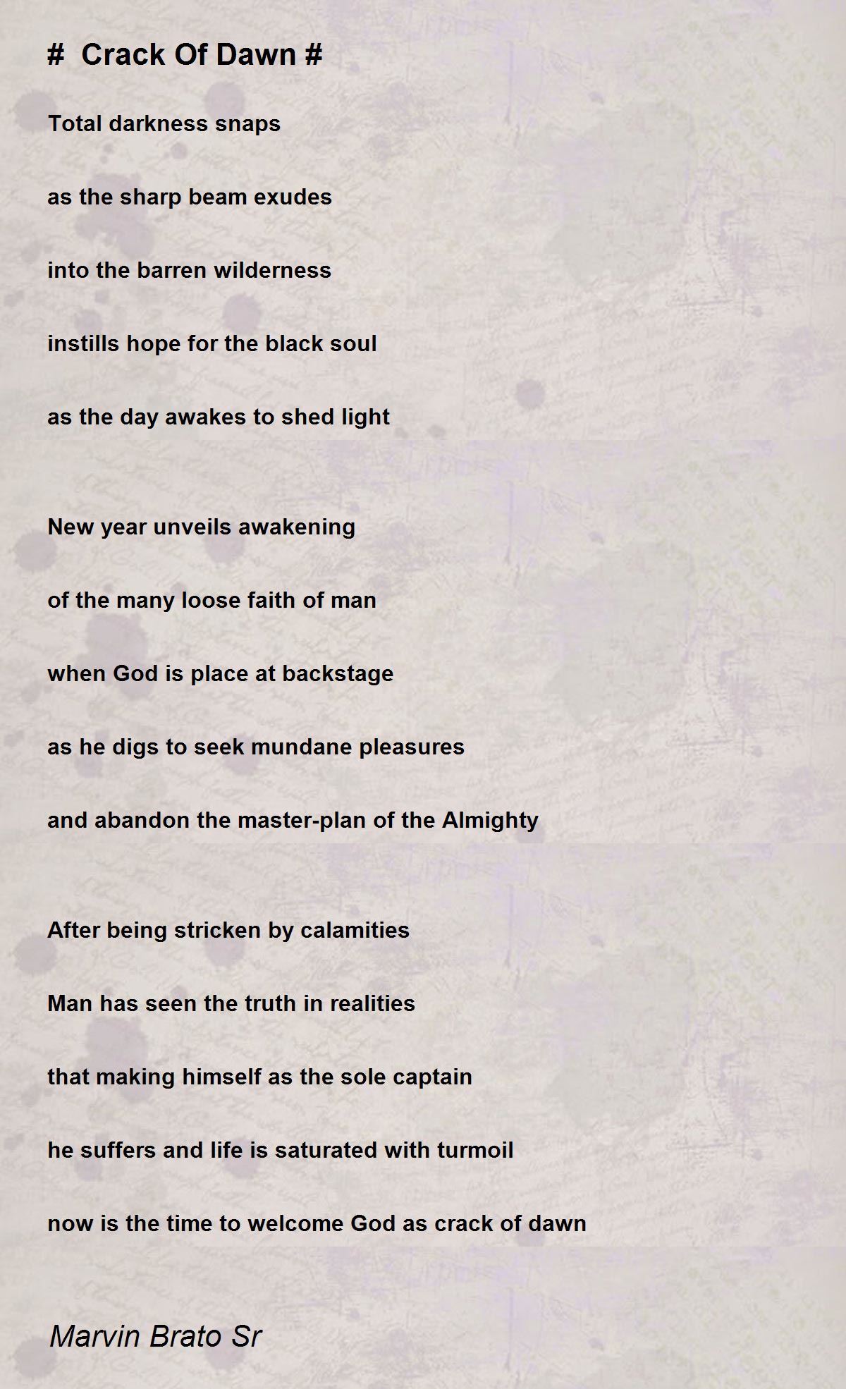  Crack Of Dawn Crack Of Dawn Poem by Marvin Brato Sr