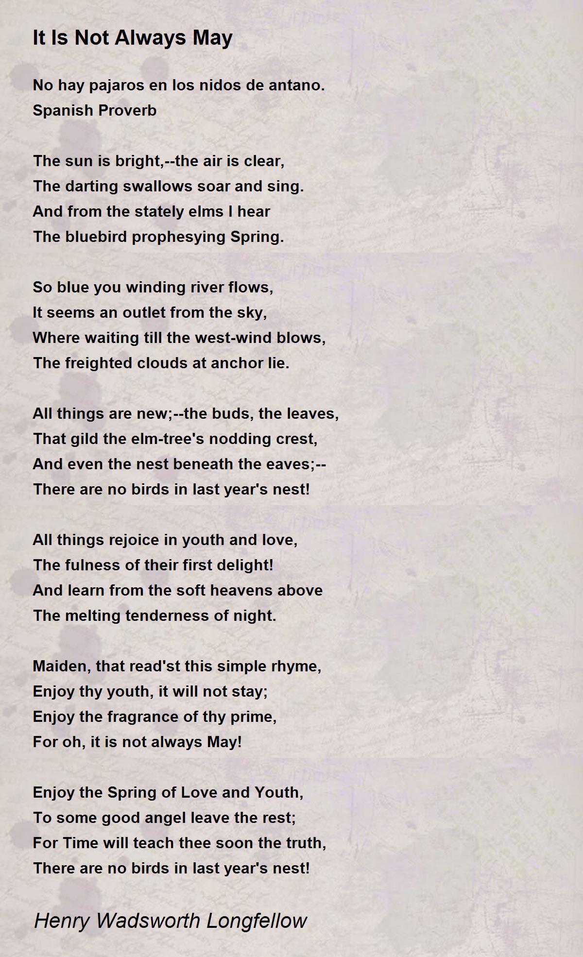 It Is Not Always May Poem by Henry Wadsworth Longfellow 