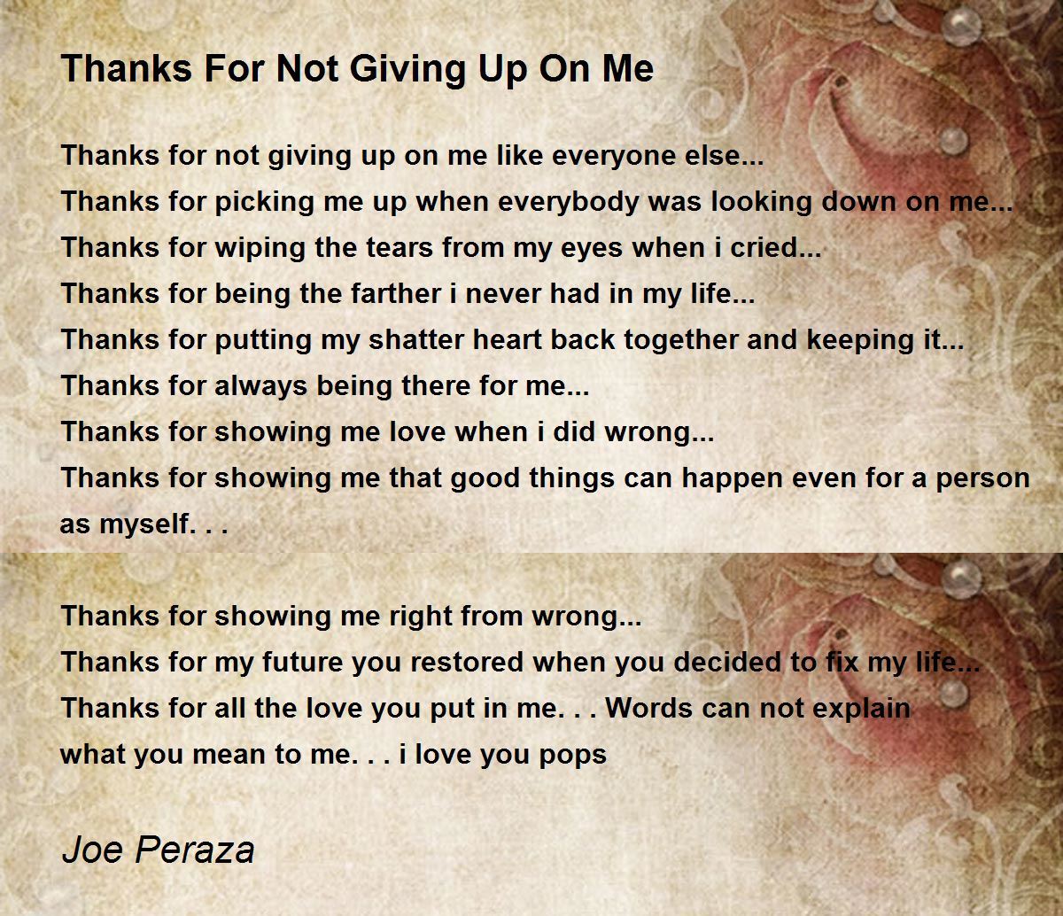 Thanks For Not Giving Up On Me by Joe Peraza Thanks For Not Giving Up