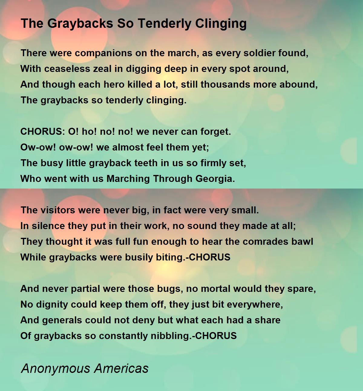 The Graybacks So Tenderly Clinging Poem By Anonymous Americas Poem Hunter