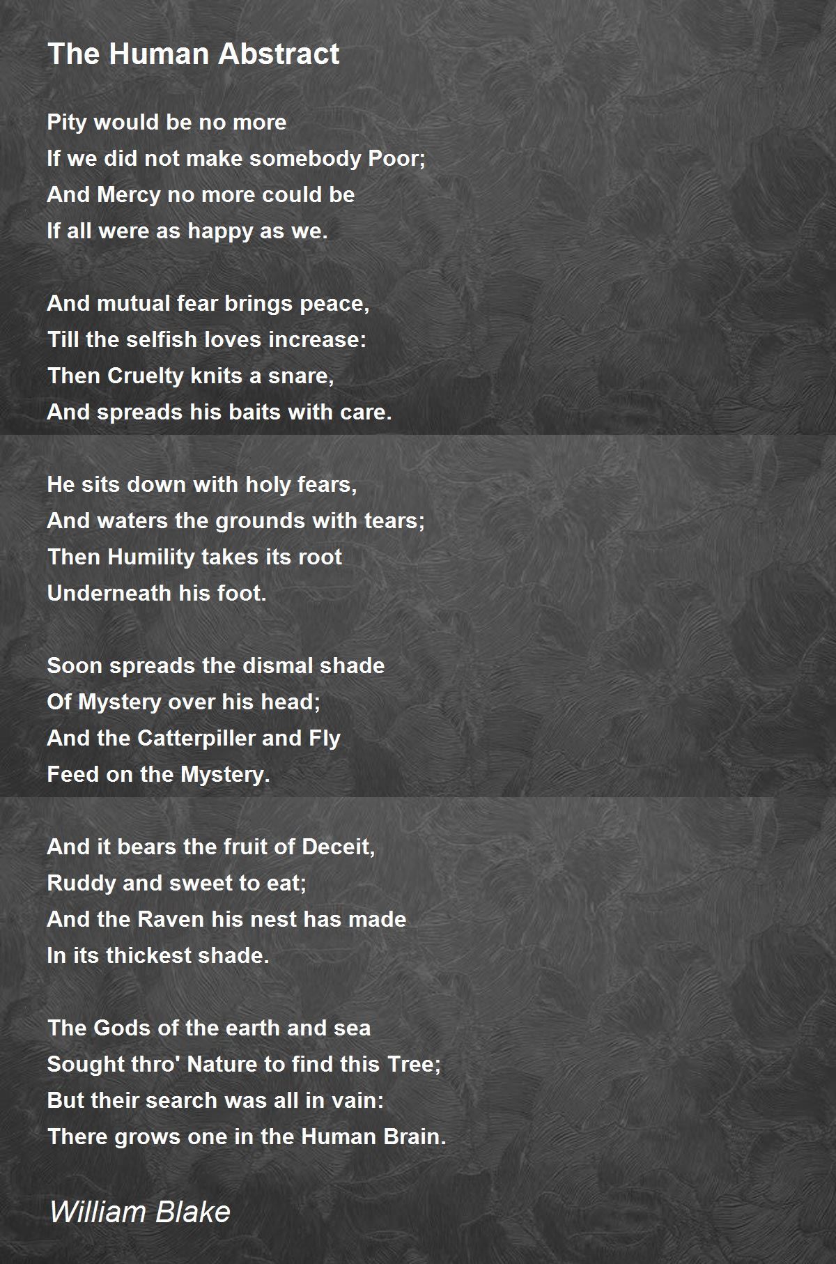 The Human Abstract Poem by William Blake - Poem Hunter 