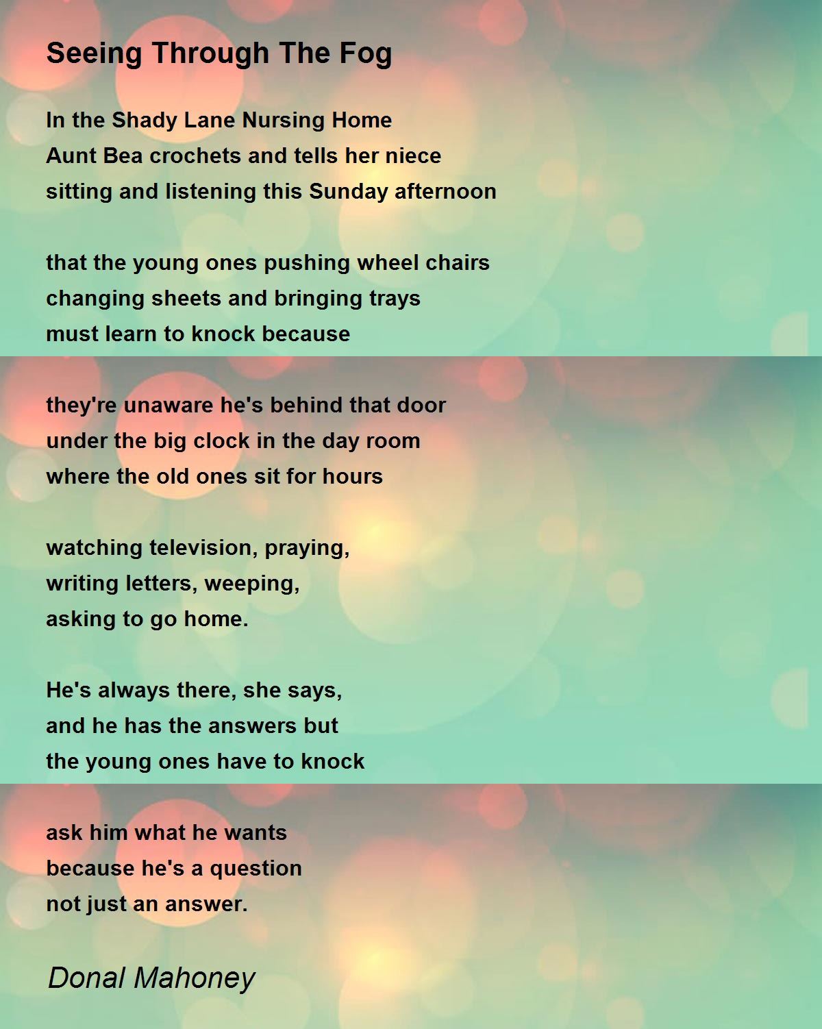 Seeing Through The Fog Poem by Donal Mahoney Poem Hunter