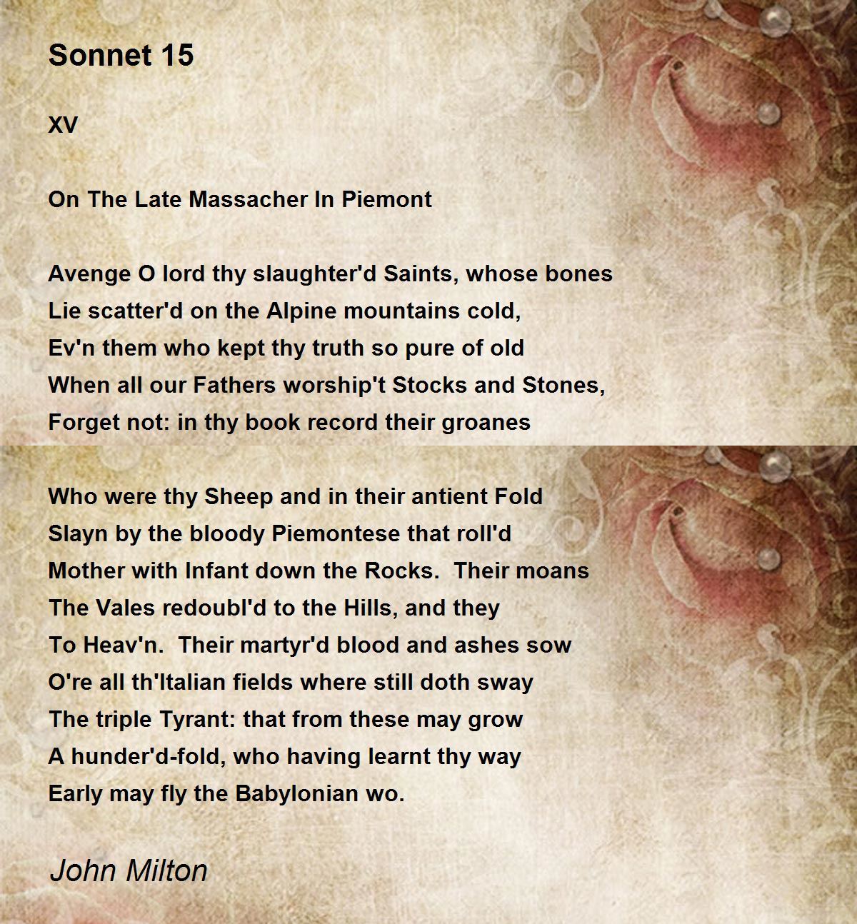 Sonnet 15 Poem By John Milton Poem Hunter