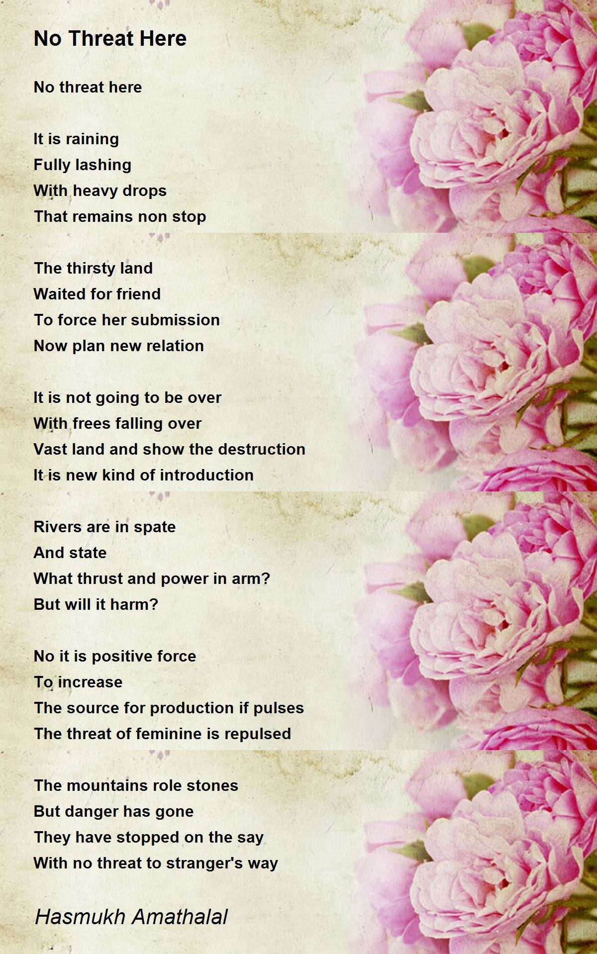 No Threat Here Poem by Mehta Hasmukh Amathalal Poem Hunter