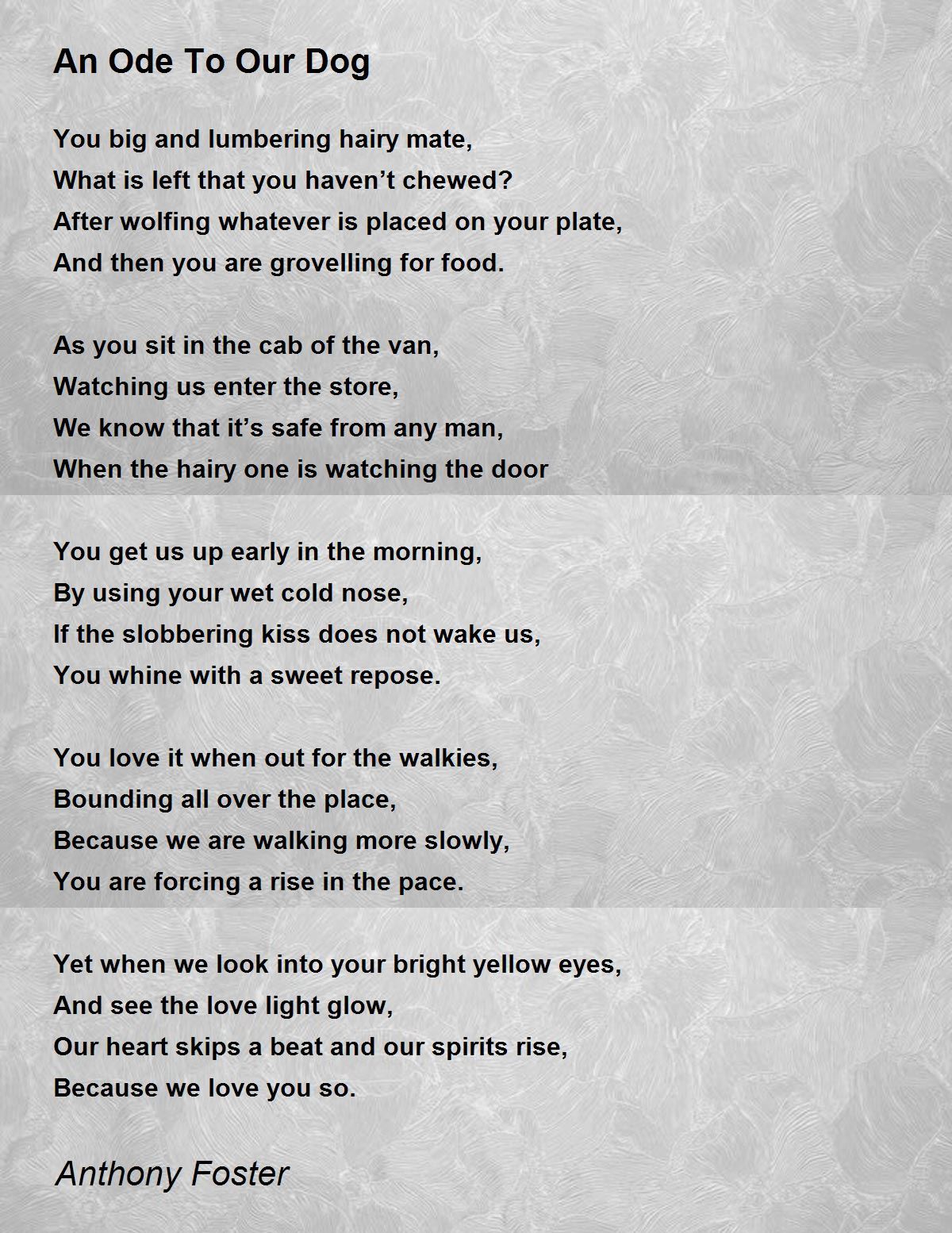 An Ode To Our Dog An Ode To Our Dog Poem by Anthony Foster