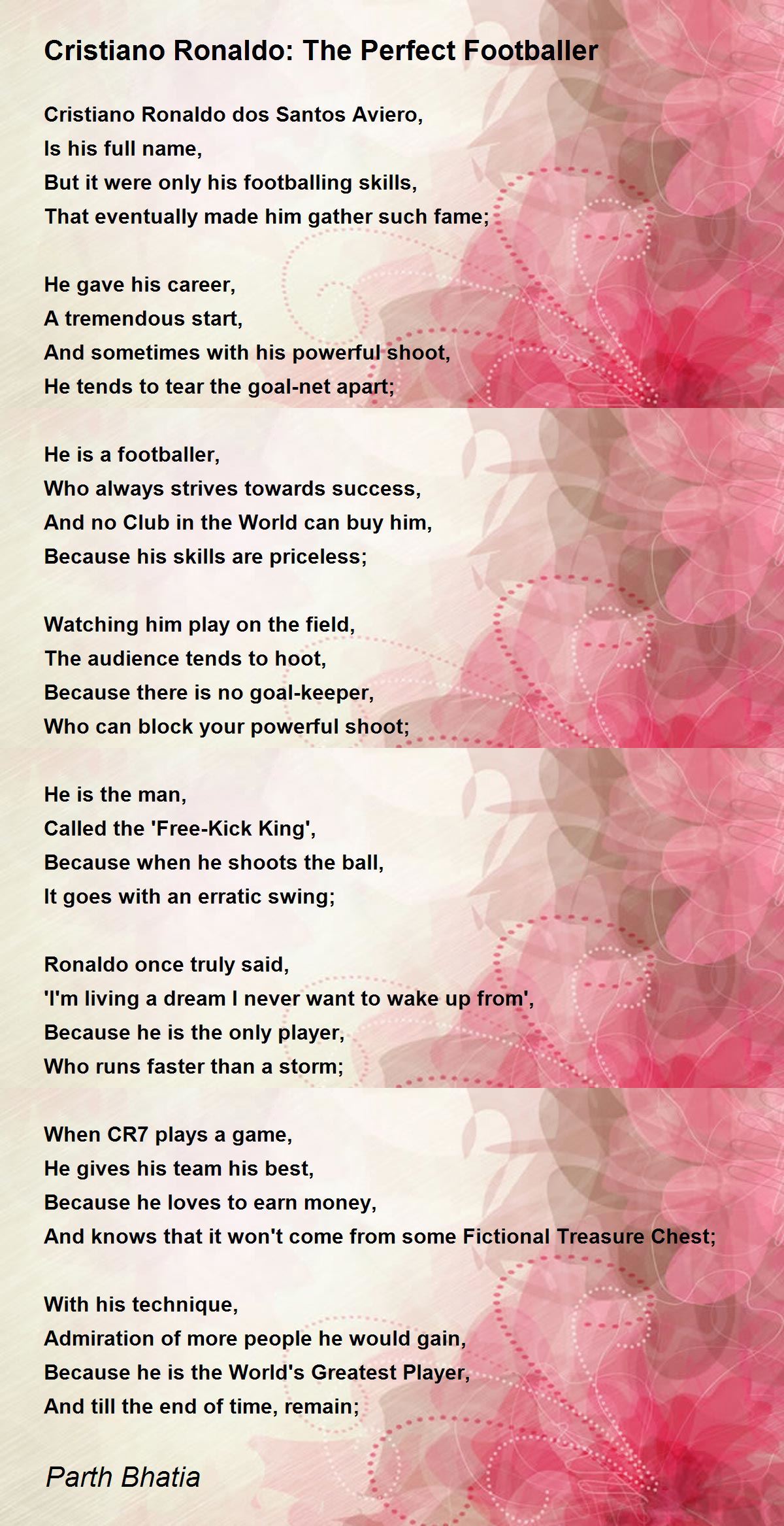 Cristiano Ronaldo: The Perfect Footballer Poem by Parth Bhatia - Poem