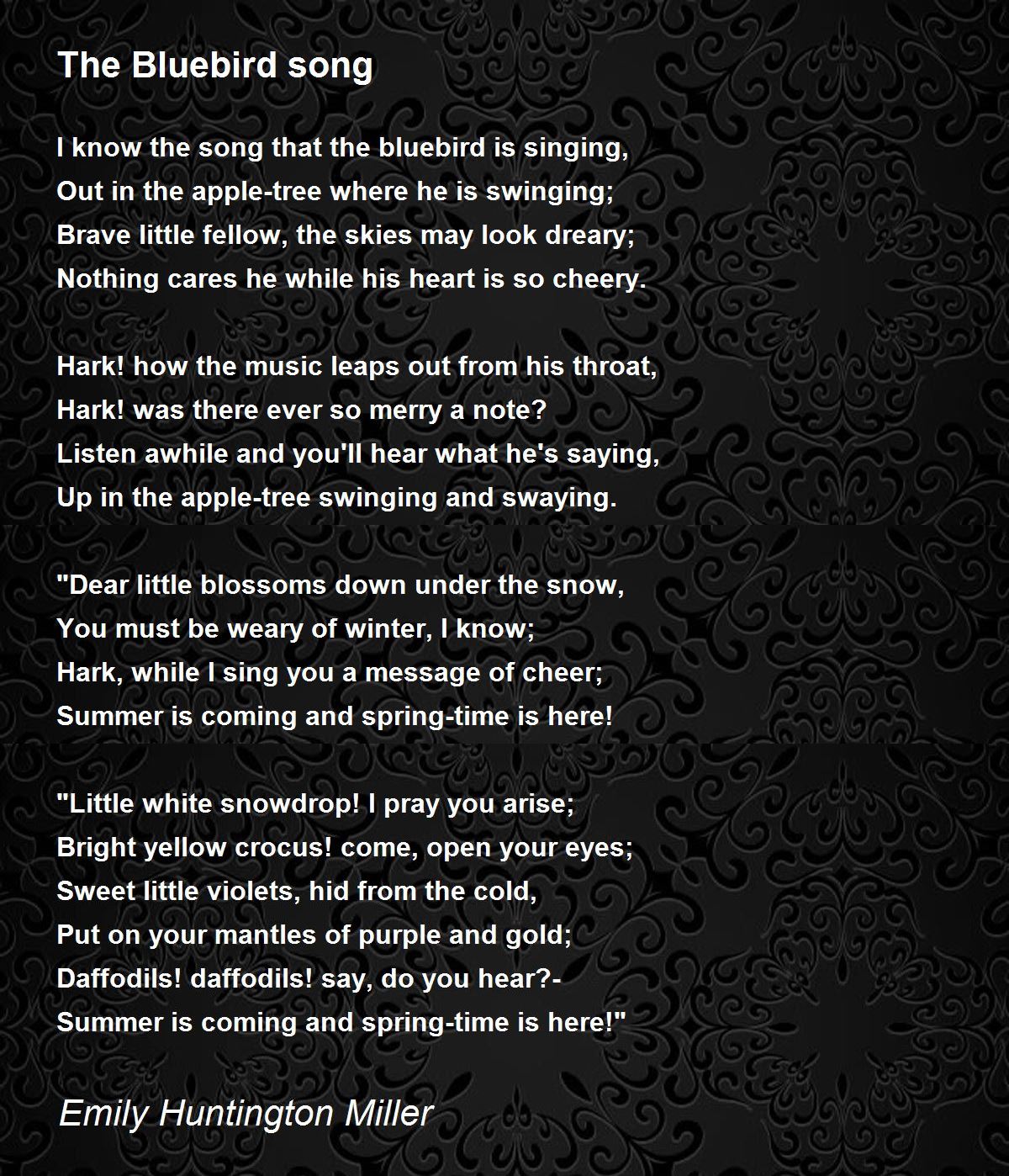 The Bluebird song - The Bluebird song Poem by Emily Huntington Miller