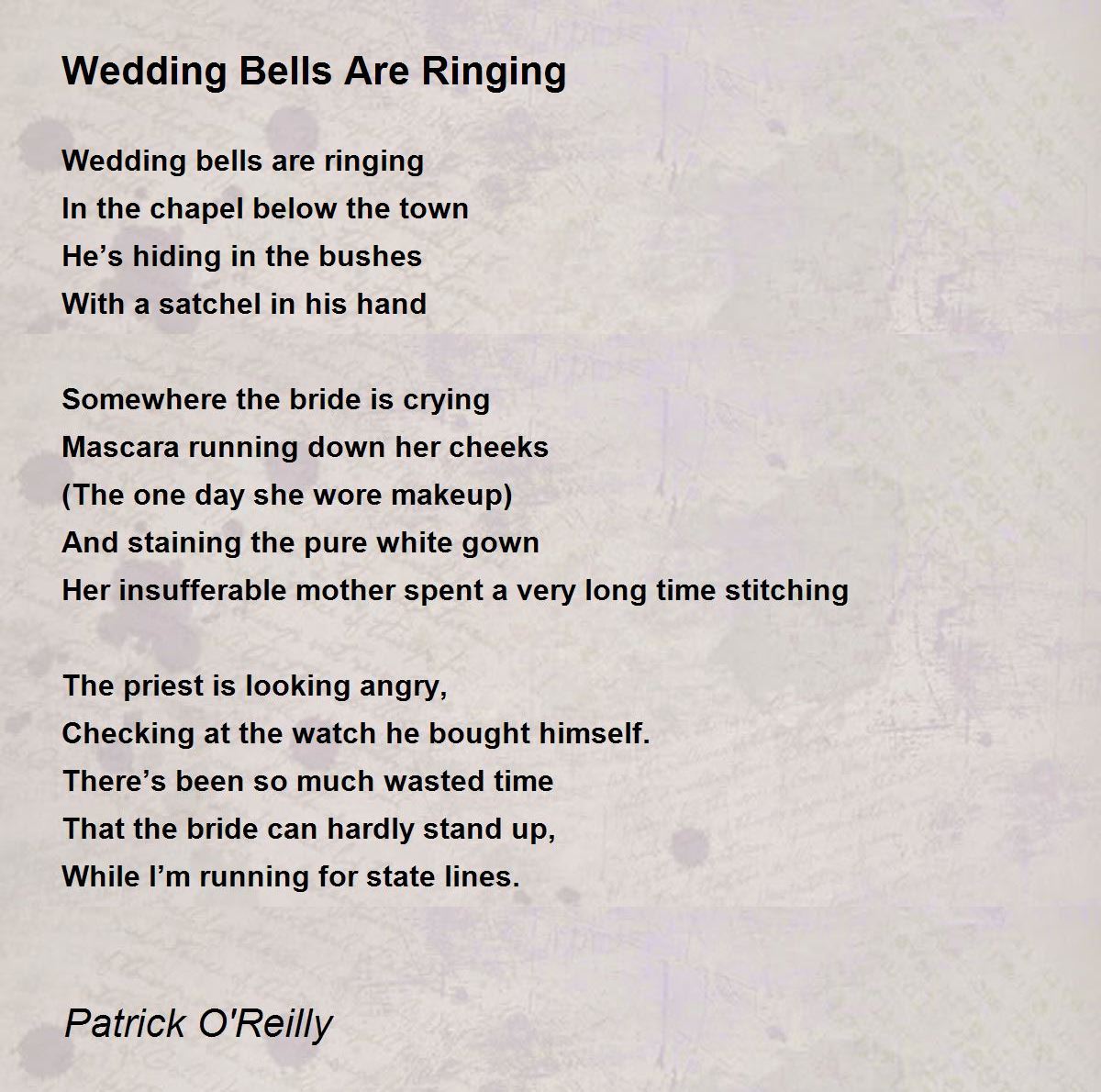 Wedding Bells Are Ringing By Patrick O Reilly Wedding Bells Are Ringing Poem