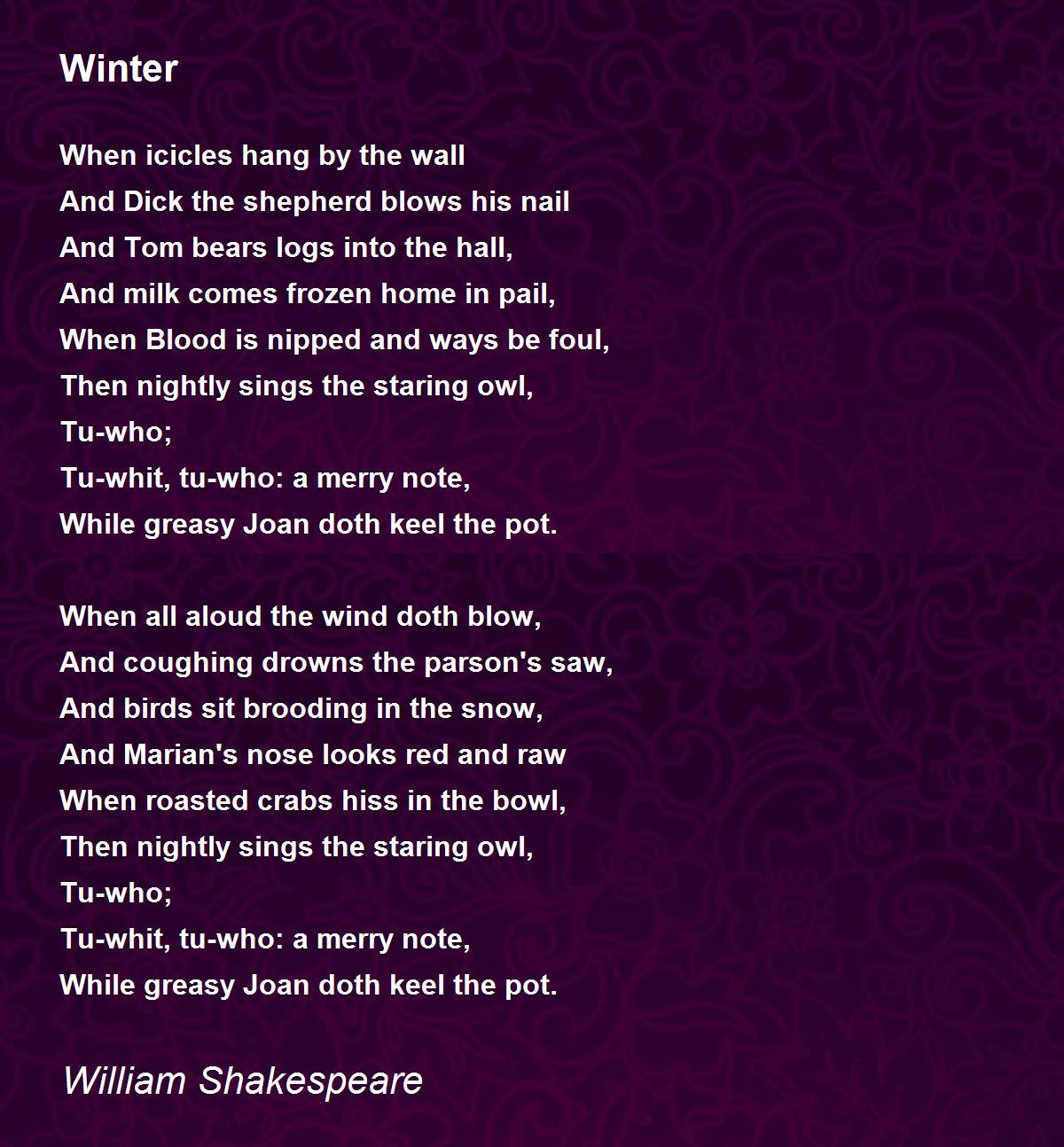 Winter Poem by William Shakespeare - Poem Hunter