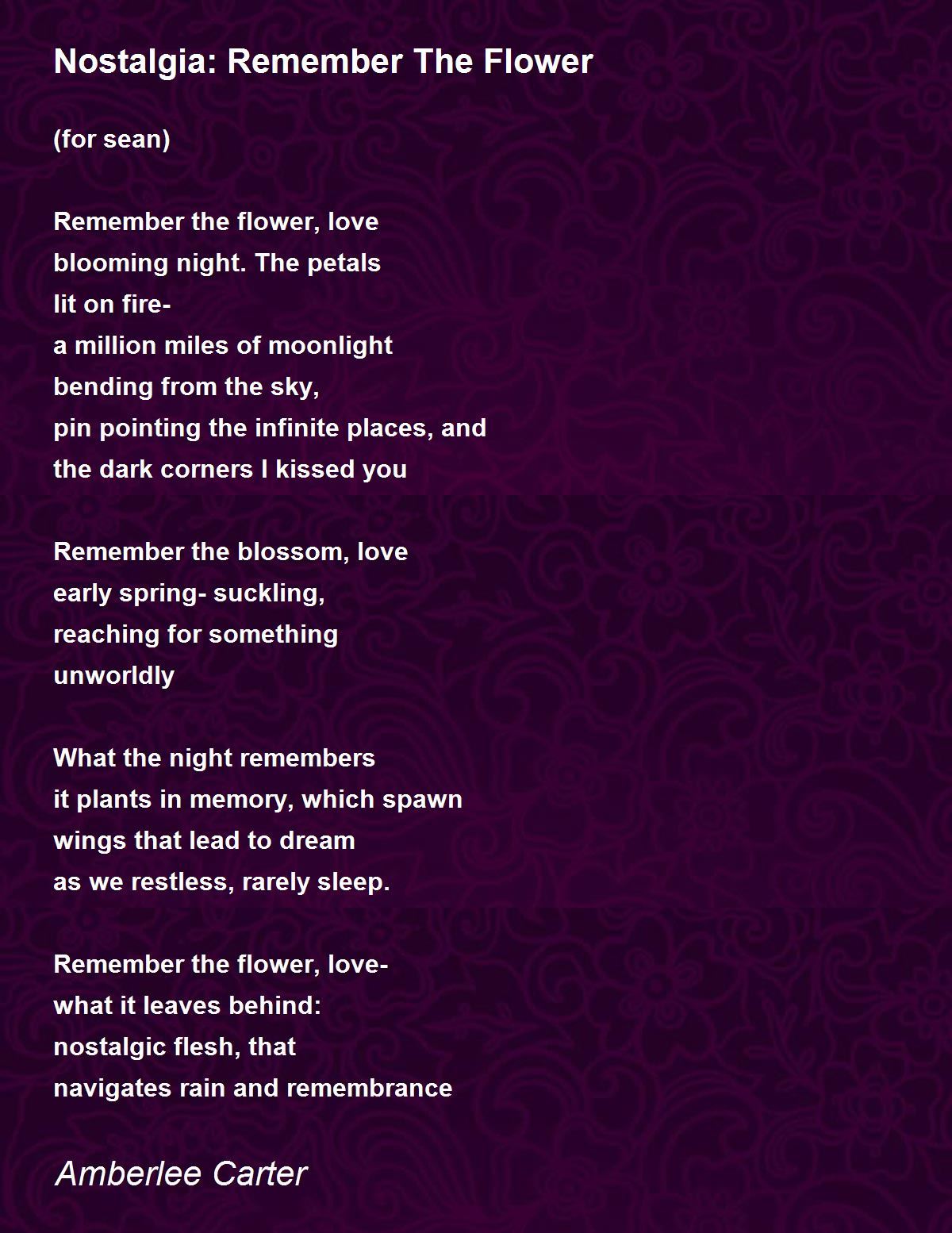 Nostalgia Remember The Flower Poem by Amberlee Carter Poem Hunter