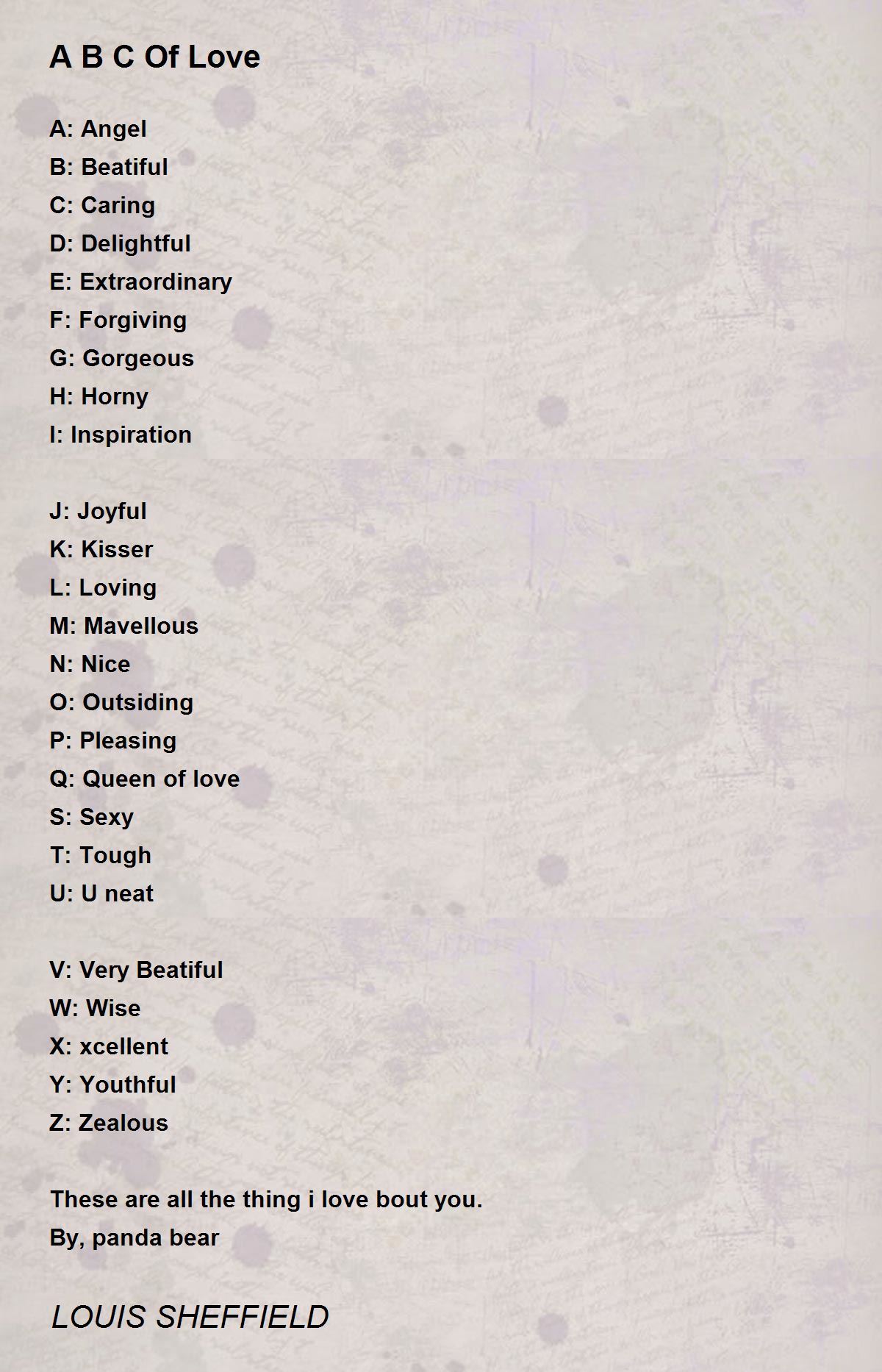 A B C Of Love Poem By Louis Sheffield Poem Hunter