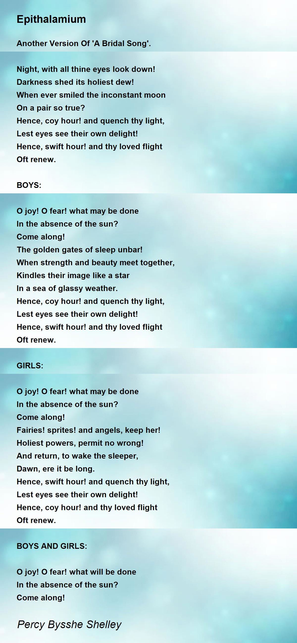 Epithalamium Epithalamium Poem by Percy Bysshe Shelley