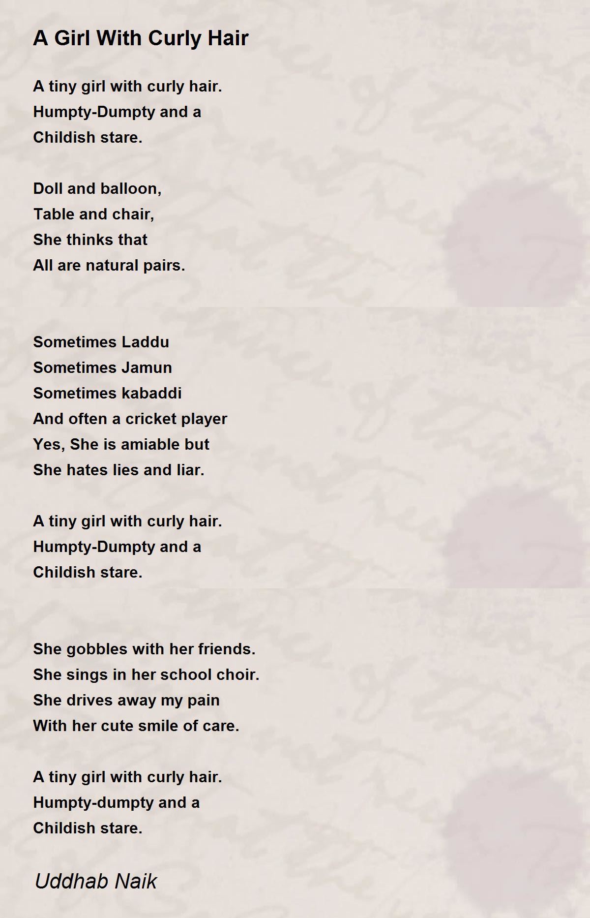 A Girl With Curly Hair Poem by Uddhab Naik - Poem Hunter