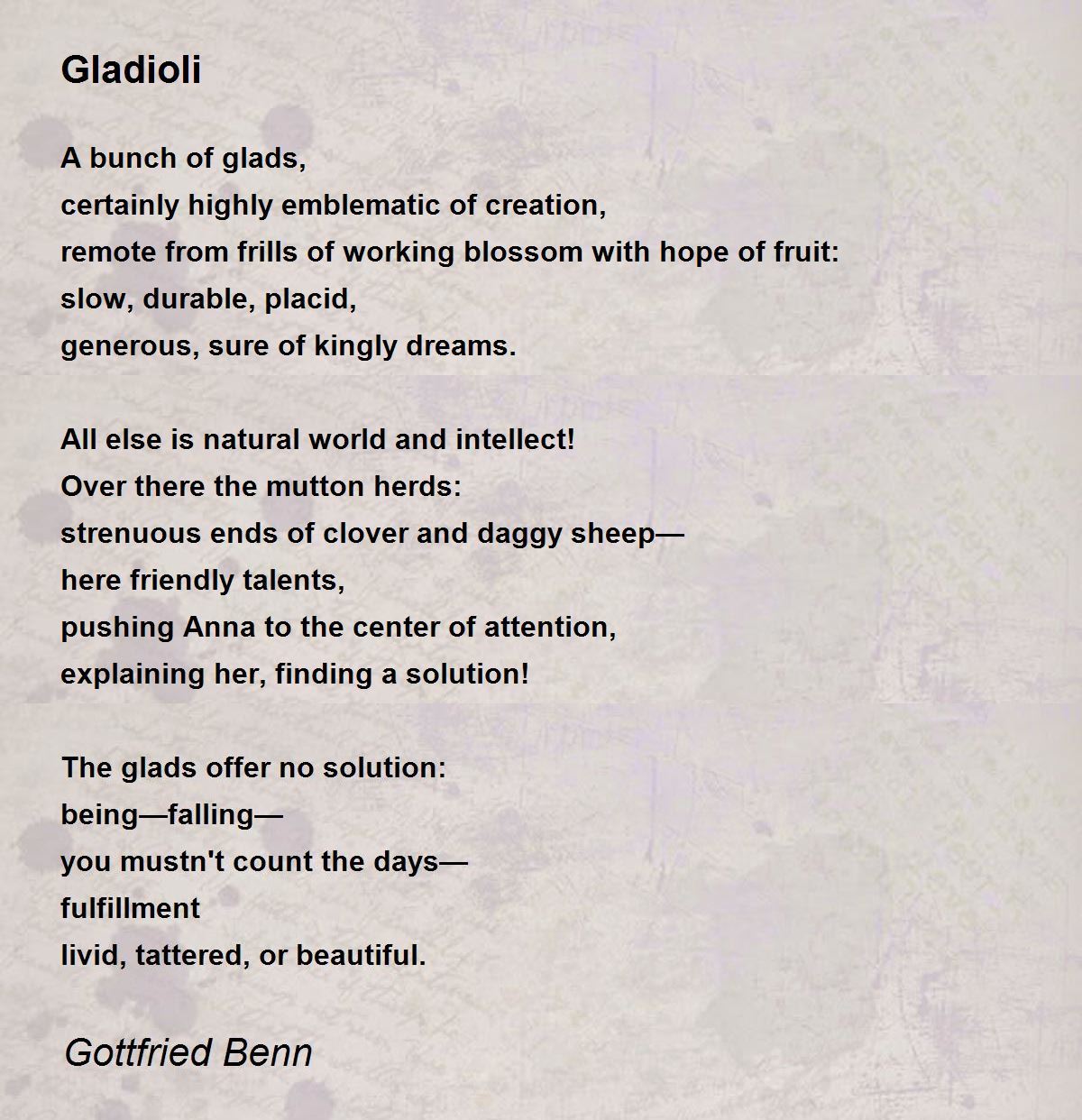 Gladioli Gladioli Poem by Gottfried Benn