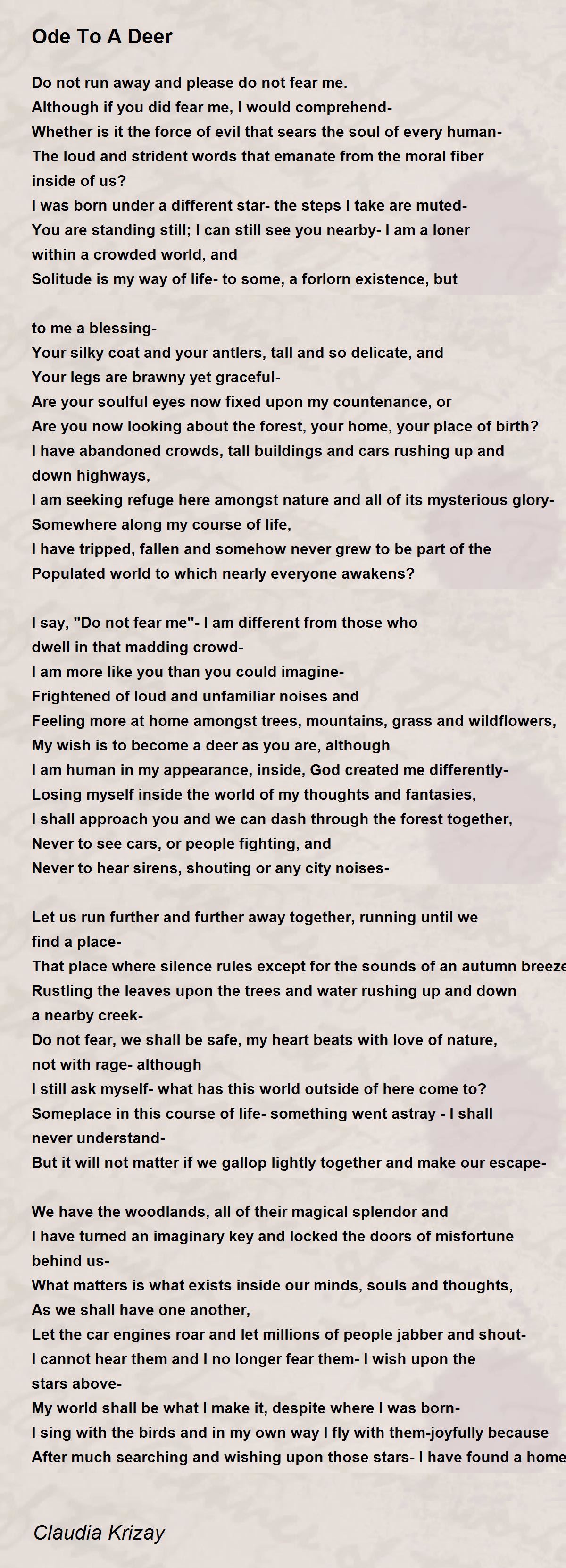 Ode To A Deer Ode To A Deer Poem by Claudia Krizay