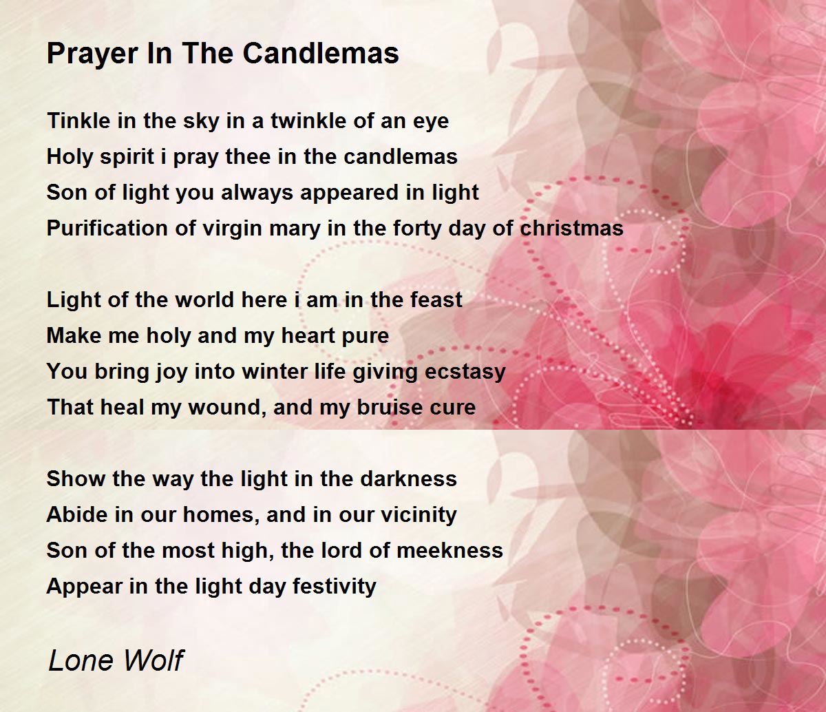 Prayer In The Candlemas Prayer In The Candlemas Poem by Lone Wolf