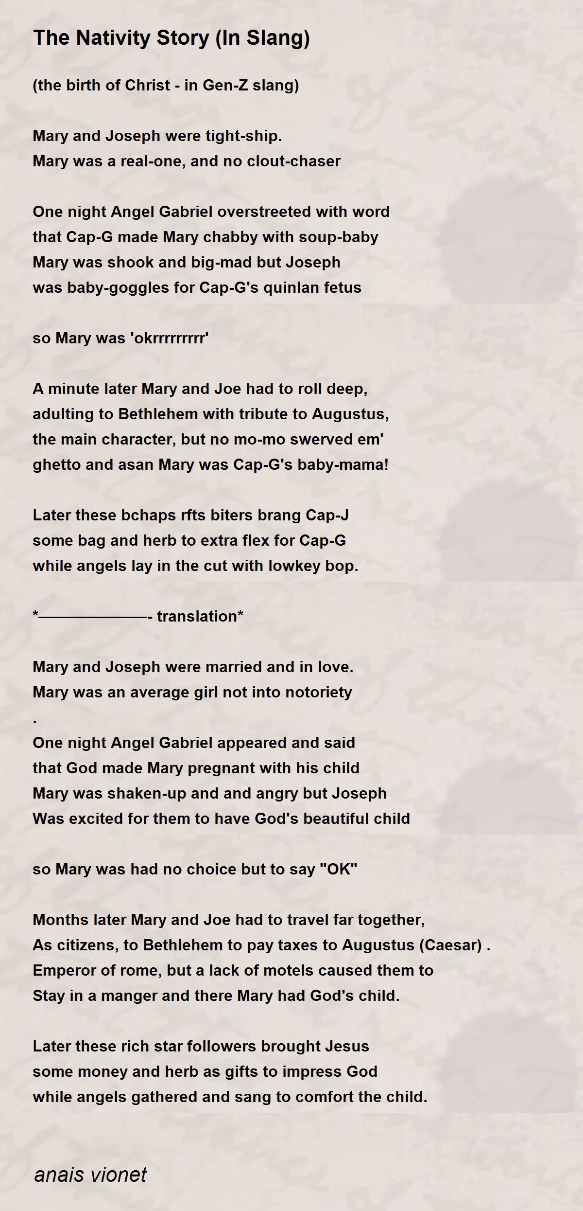 The Nativity Story (In Slang) The Nativity Story (In Slang) Poem by