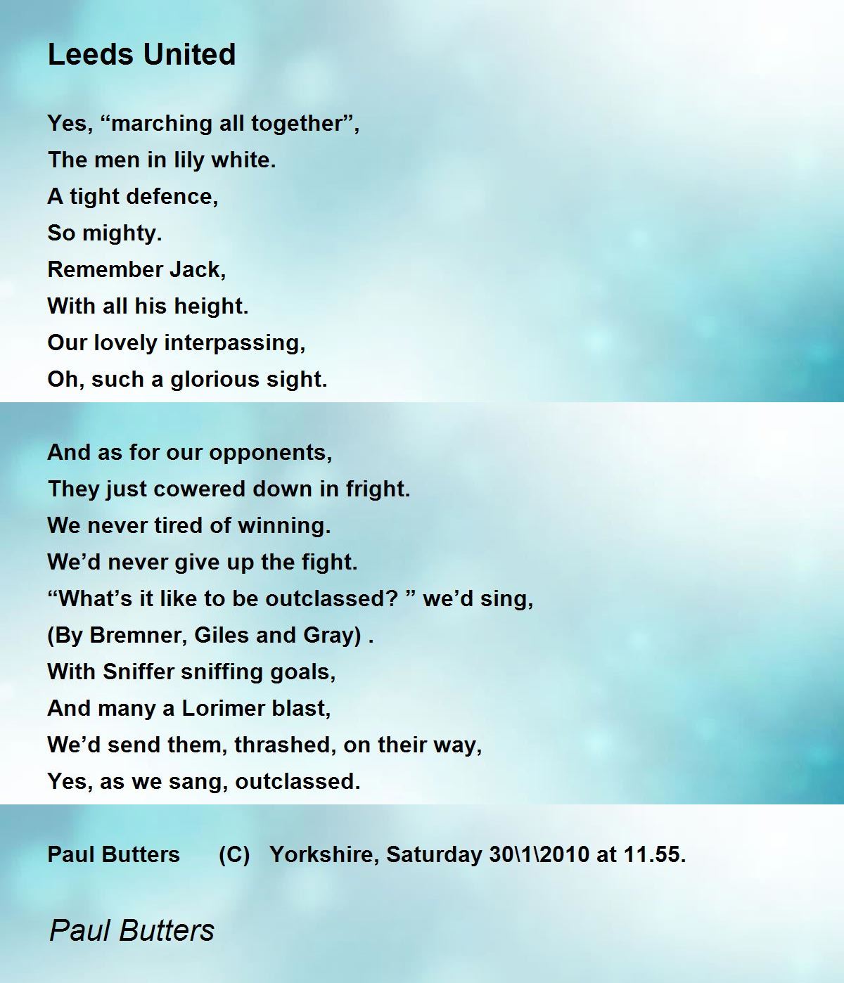 Leeds United Leeds United Poem by Paul Butters
