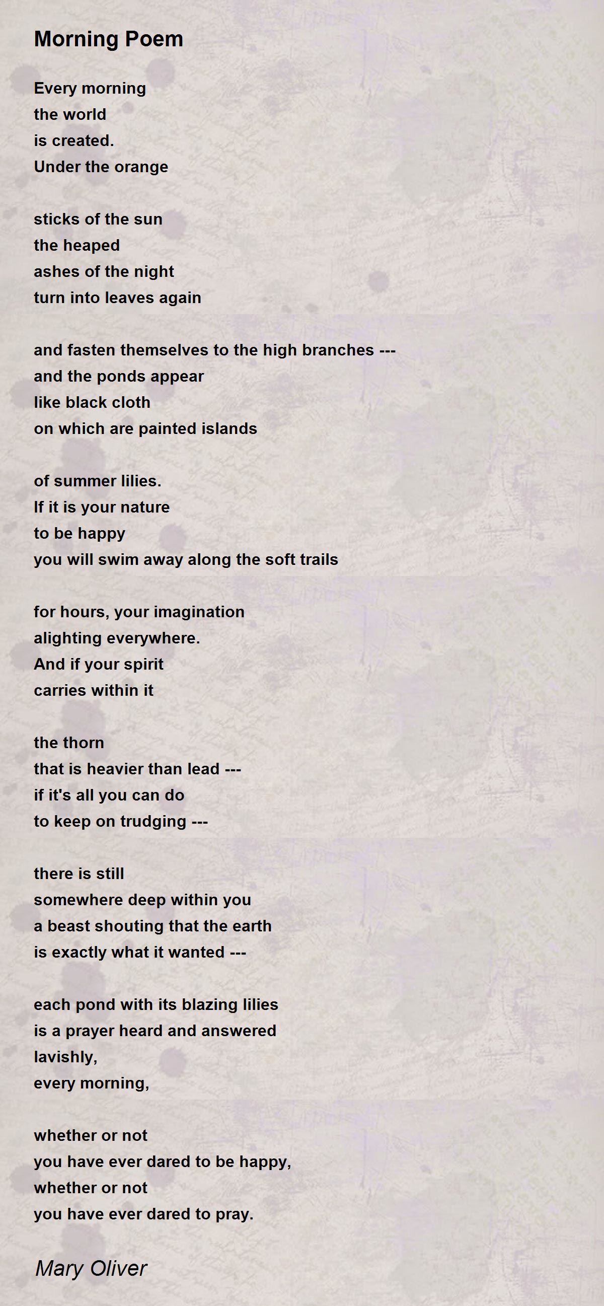 Morning Poem Poem by Mary Oliver - Poem Hunter