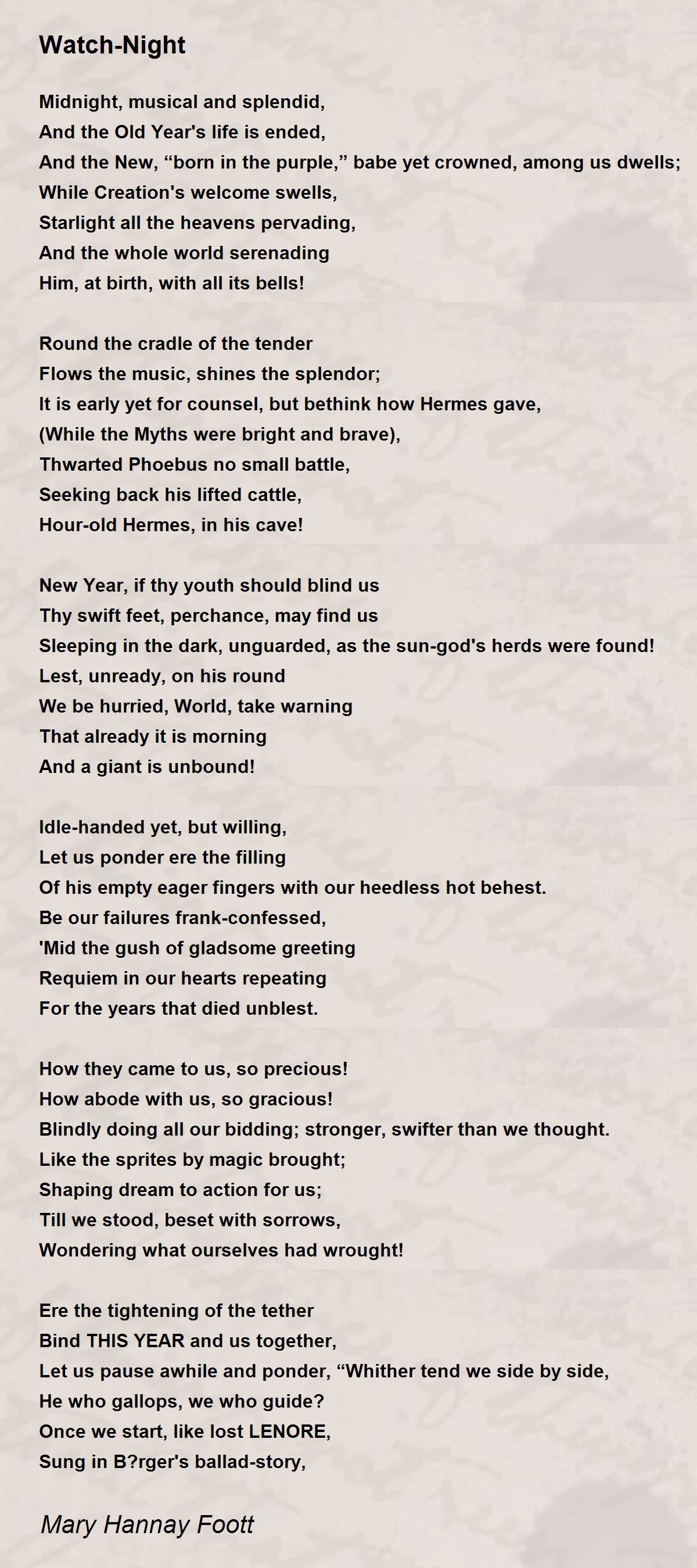 WatchNight WatchNight Poem by Mary Hannay Foott