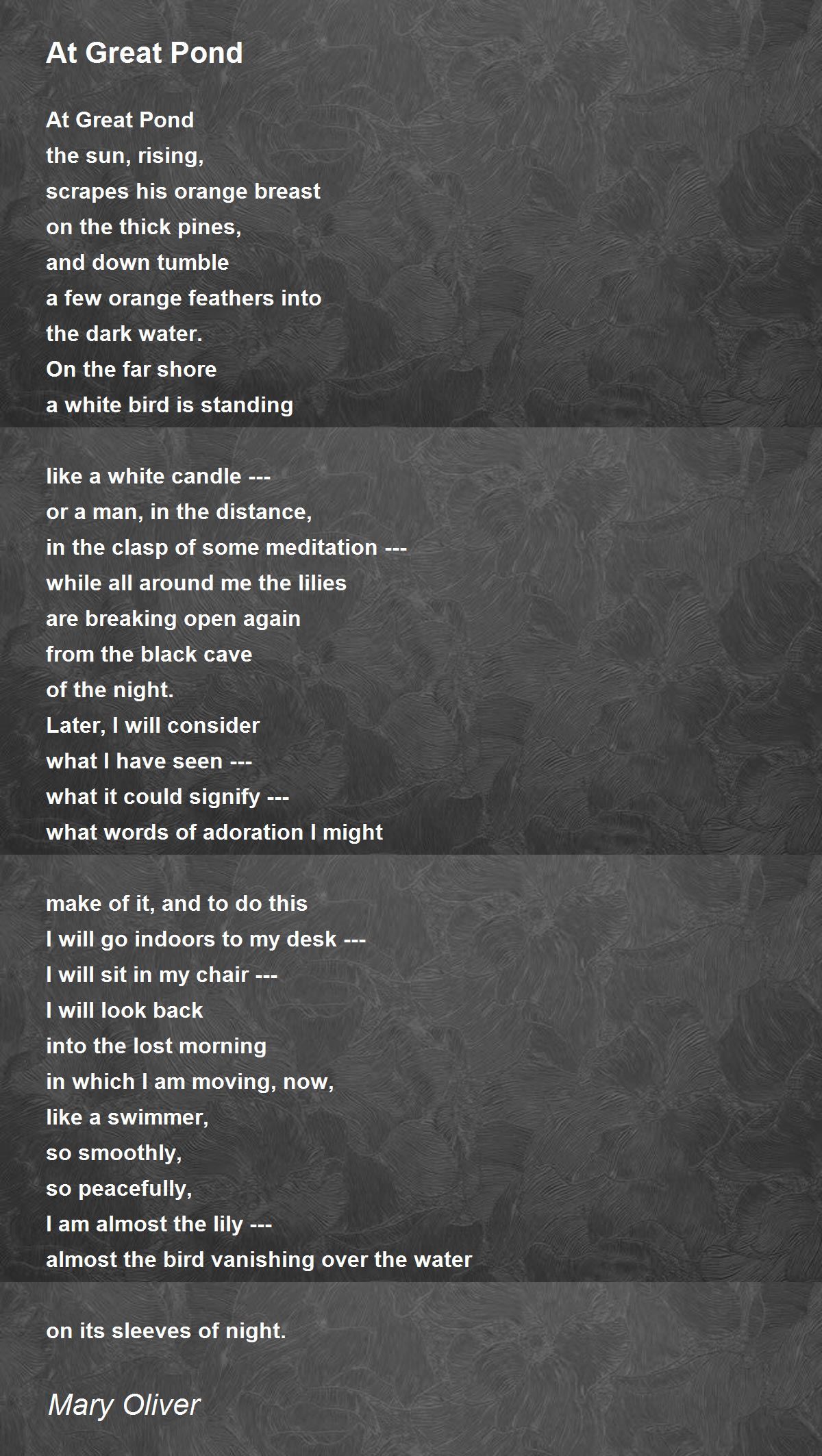 At Great Pond Poem by Mary Oliver - Poem Hunter