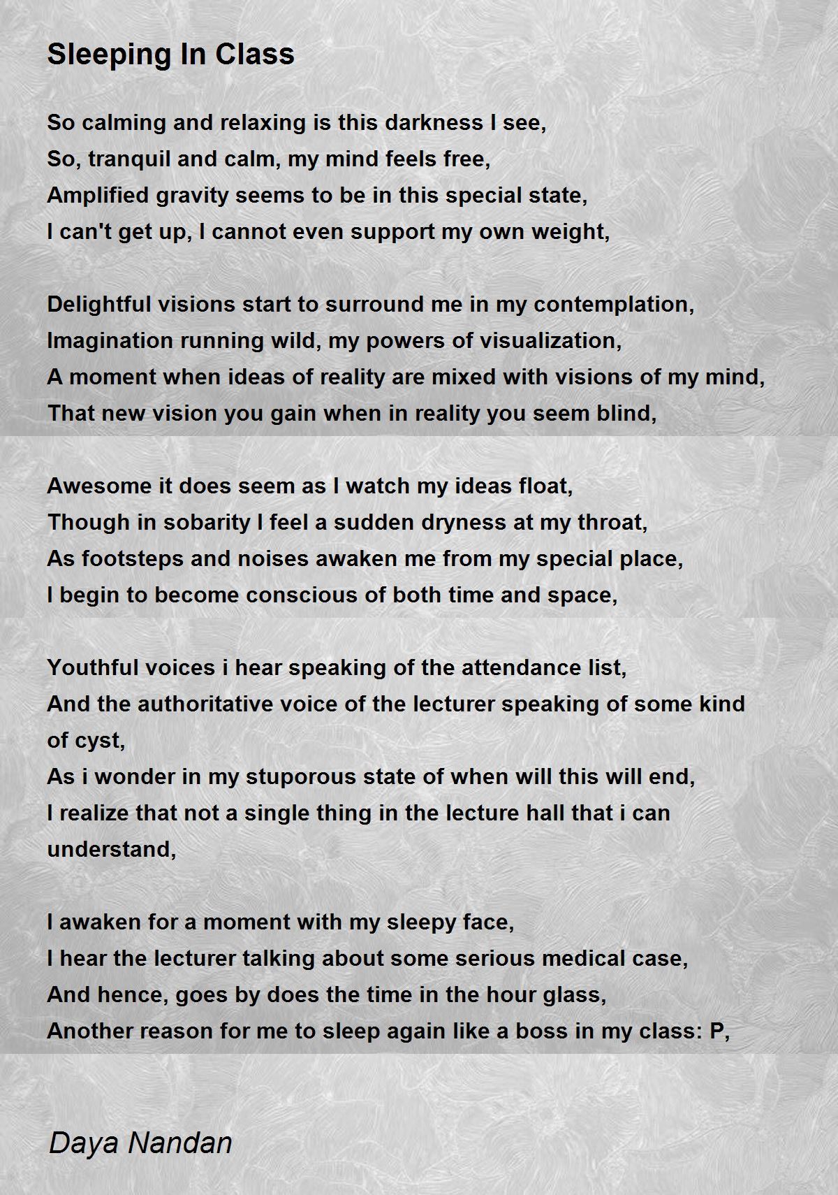 Sleeping In Class Sleeping In Class Poem by Daya Nandan
