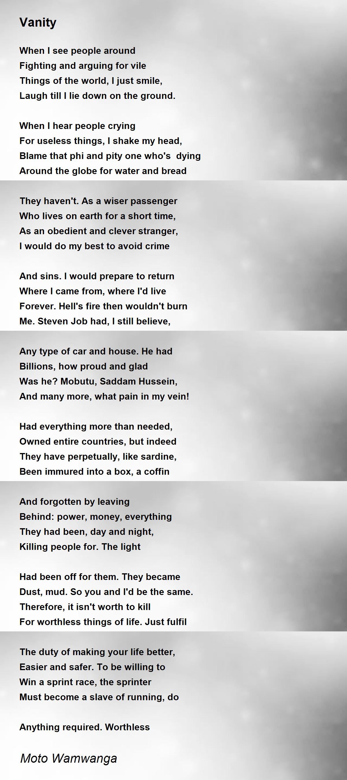 Vanity Vanity Poem by Moto Wamwanga