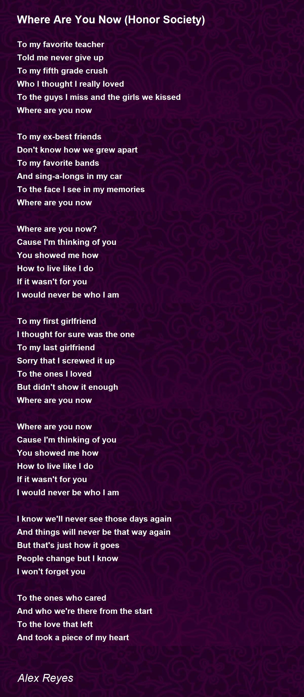 Where Are You Now (Honor Society) Where Are You Now (Honor Society