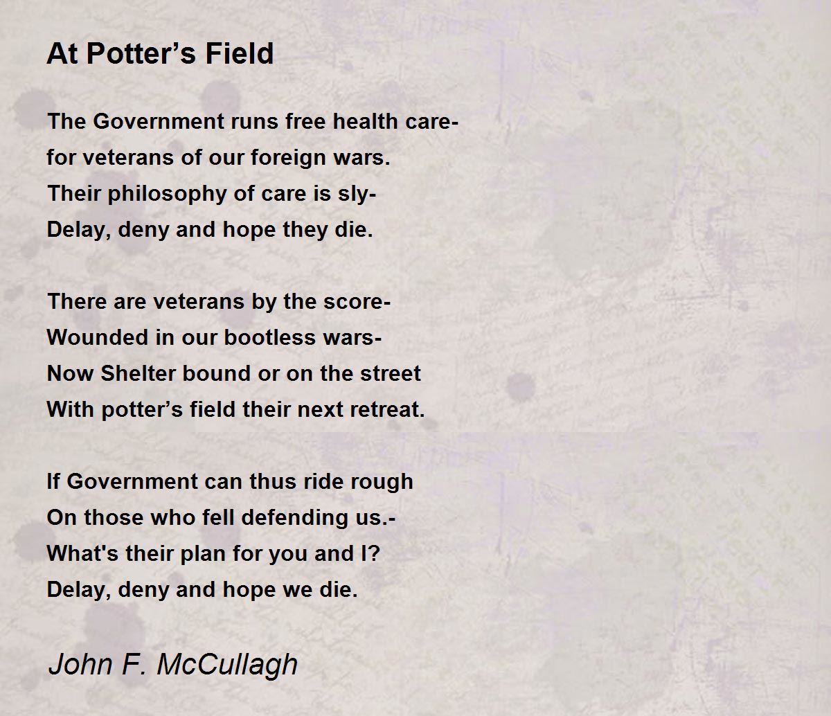 At Potter’s Field At Potter’s Field Poem by John F. McCullagh