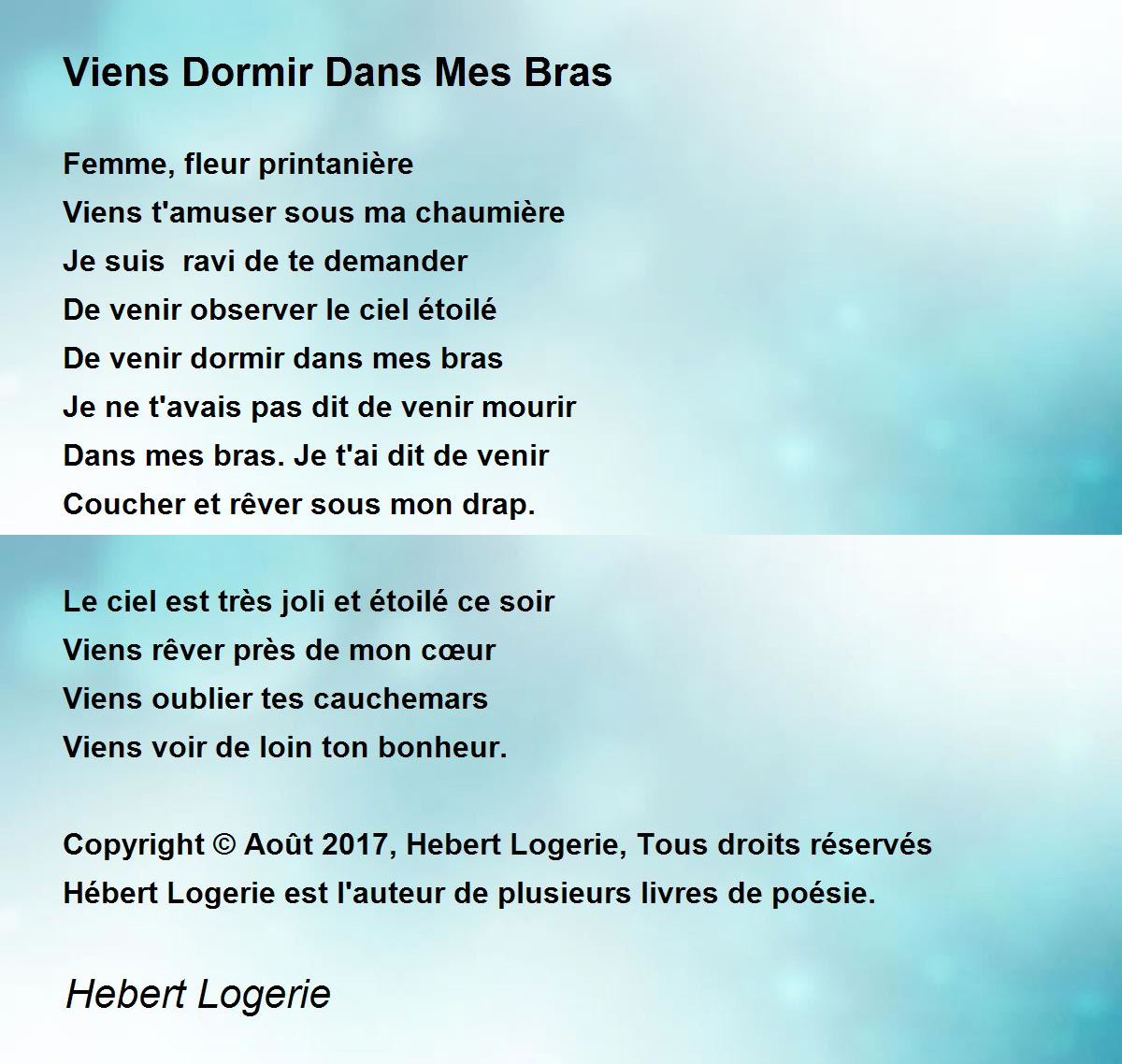 Viens Dormir Dans Mes Bras Viens Dormir Dans Mes Bras Poem by Hebert Logerie