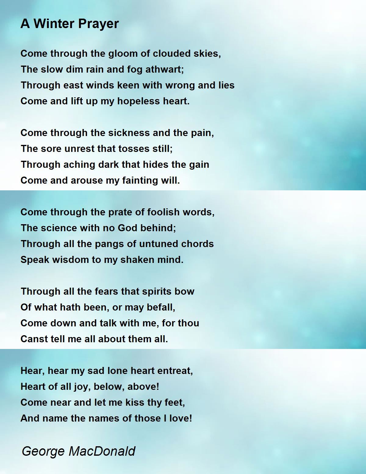 A Winter Prayer Poem by George MacDonald - Poem Hunter
