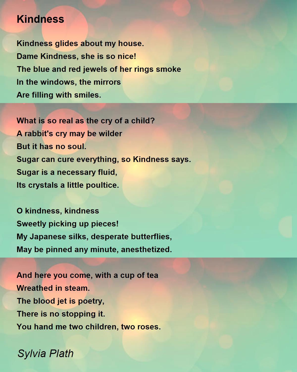 Kindness Kindness Poem by Sylvia Plath