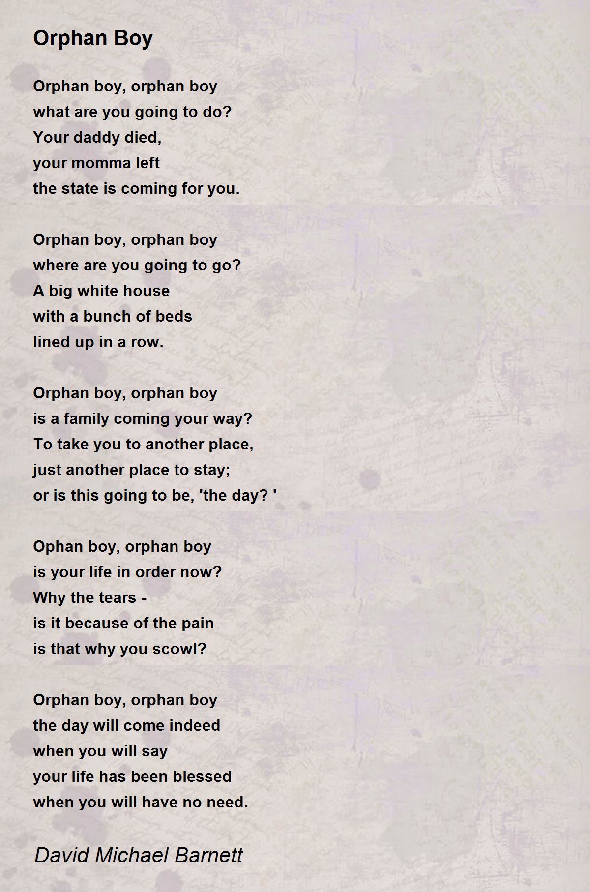 Orphan Boy Orphan Boy Poem By David Michael Barnett