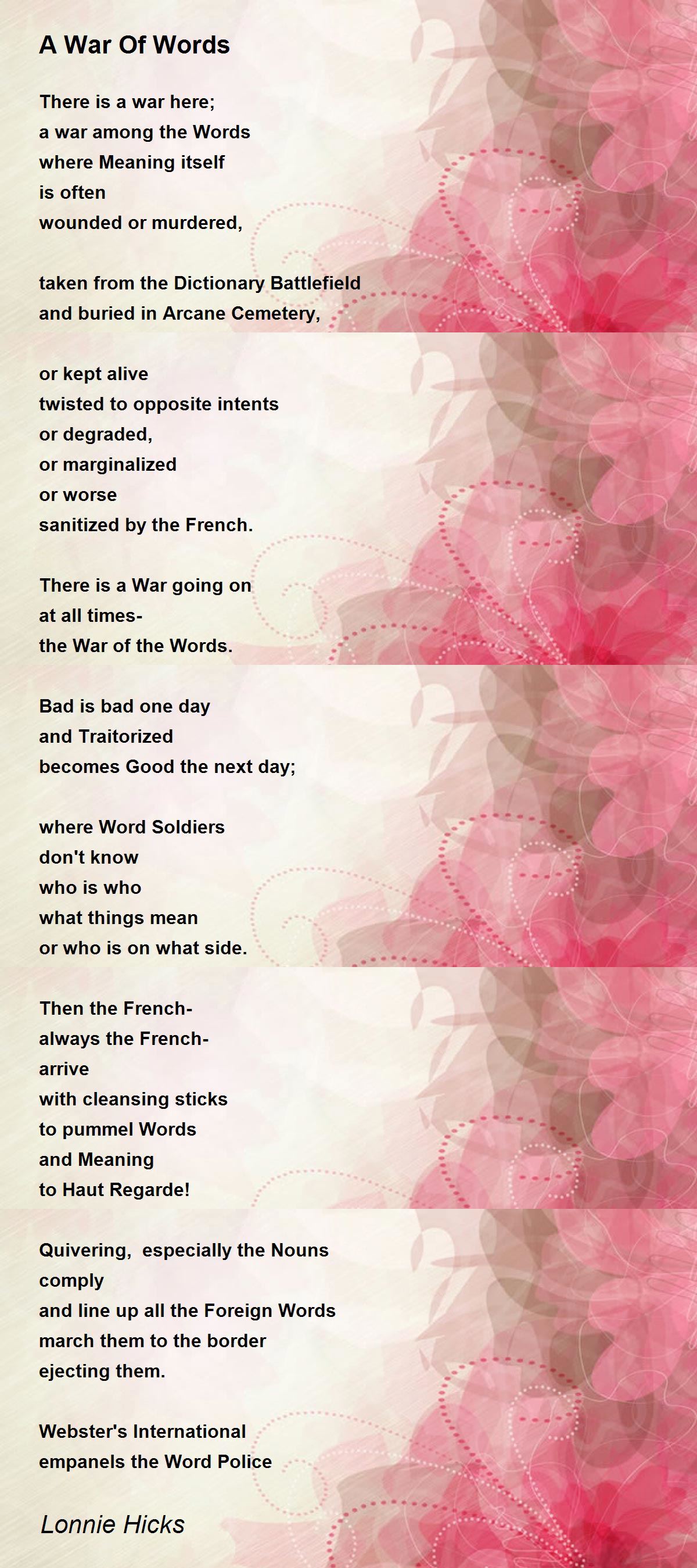 A War Of Words A War Of Words Poem By Lonnie Hicks