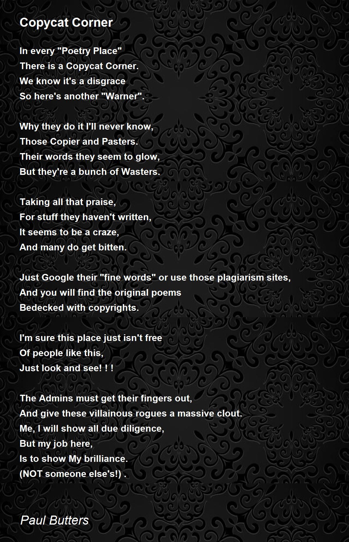 Copycat Corner by Paul Butters Copycat Corner Poem