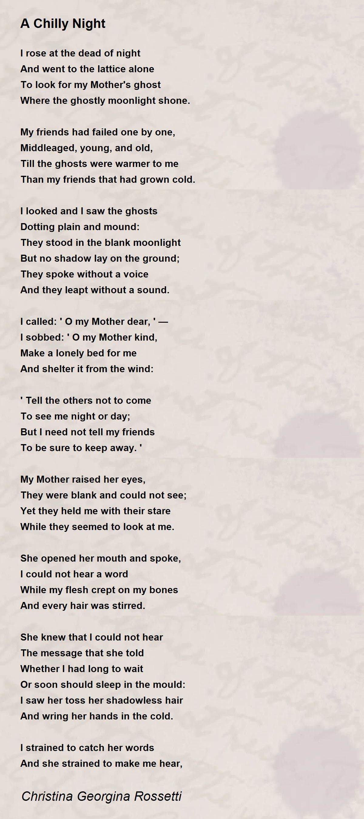 A Chilly Night Poem By Christina Georgina Rossetti Poem Hunter