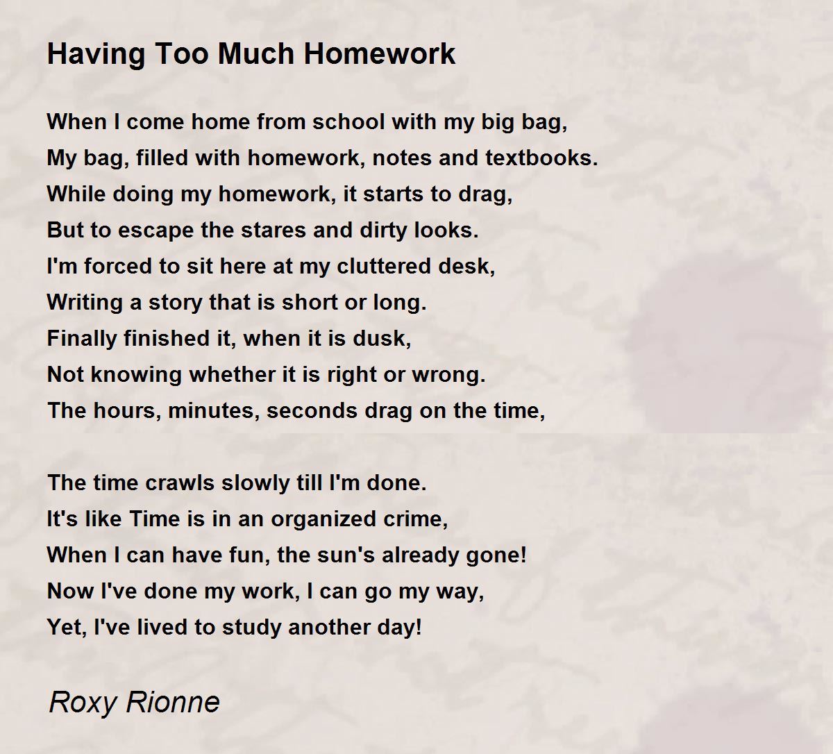too much homework poem