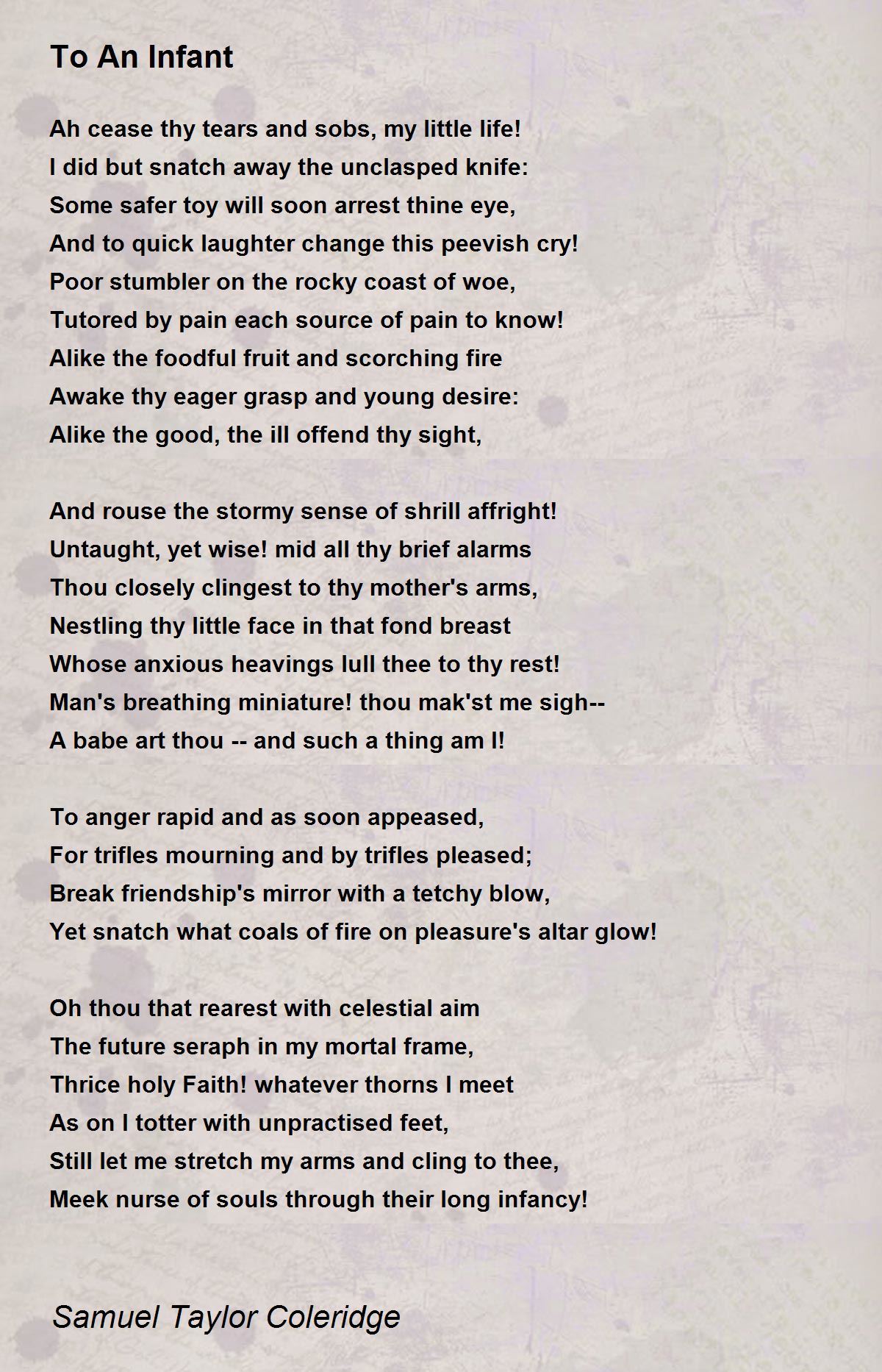 To An Infant Poem by Samuel Taylor Coleridge - Poem Hunter