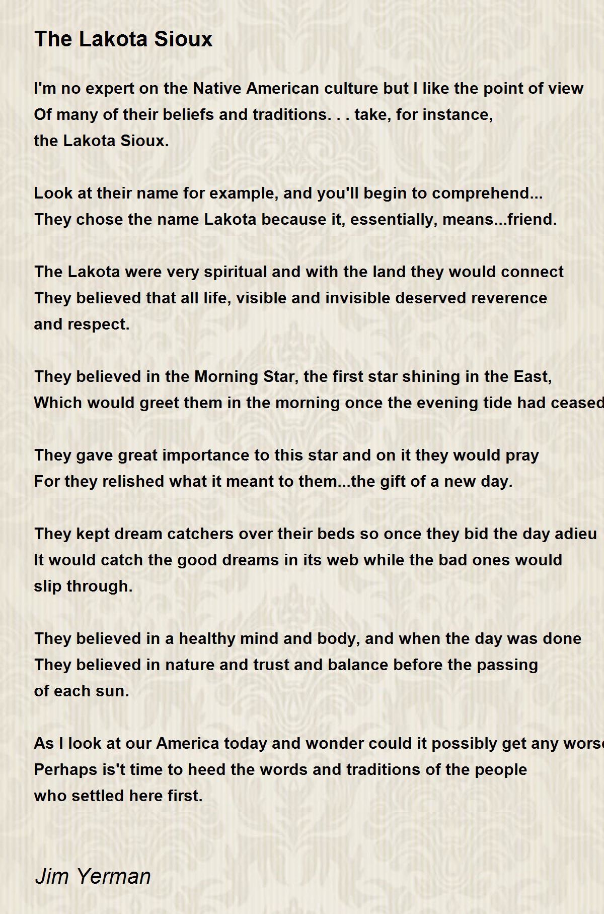 The Lakota Sioux The Lakota Sioux Poem by Jim Yerman